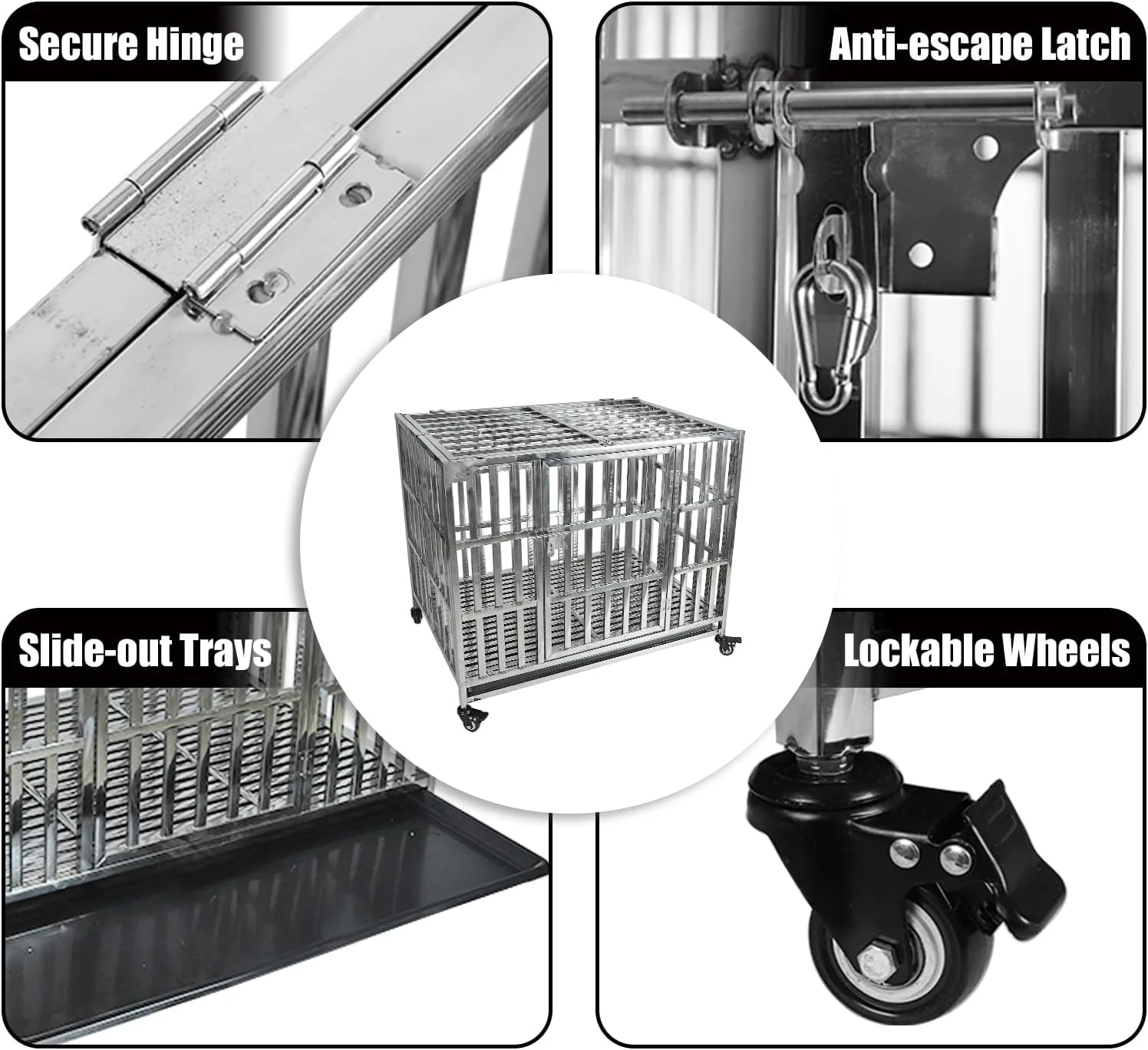 قفس سگ استیل ضد زنگ مقاوم Confote با اندازه 37 اینچ، مناسب سگ های کوچک، مقاوم در برابر تخریب و فرار، قابل استفاده در داخل و خارج از خانه