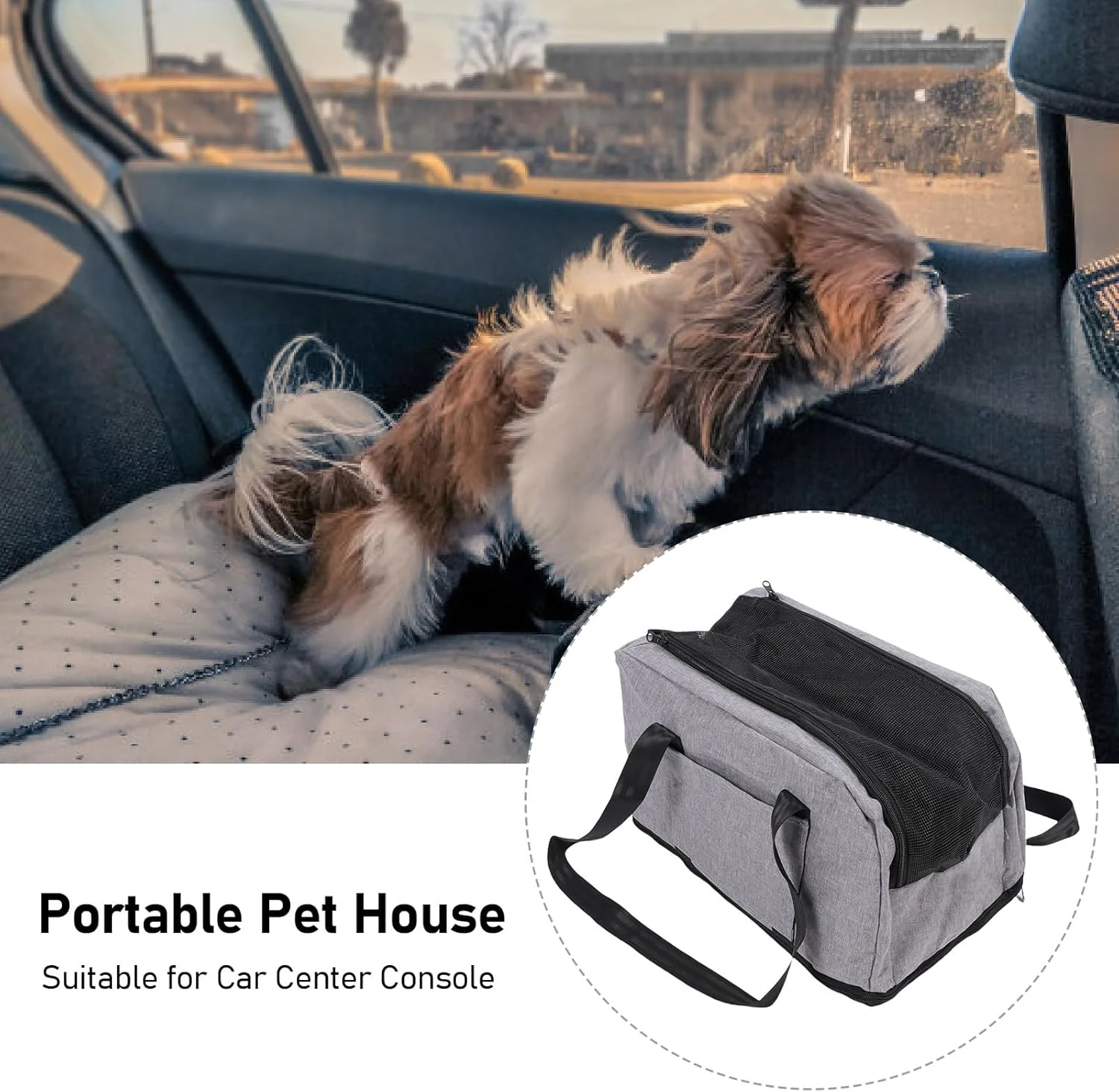 خانه حیوانات خانگی قابل حمل کنسول وسط، کیف حمل دستی جداشدنی حیوانات خانگی با بند ایمن، فضای استراحت راحت برای حیوان خانگی شما، ایده آل برای ماشین یا فضای باز
