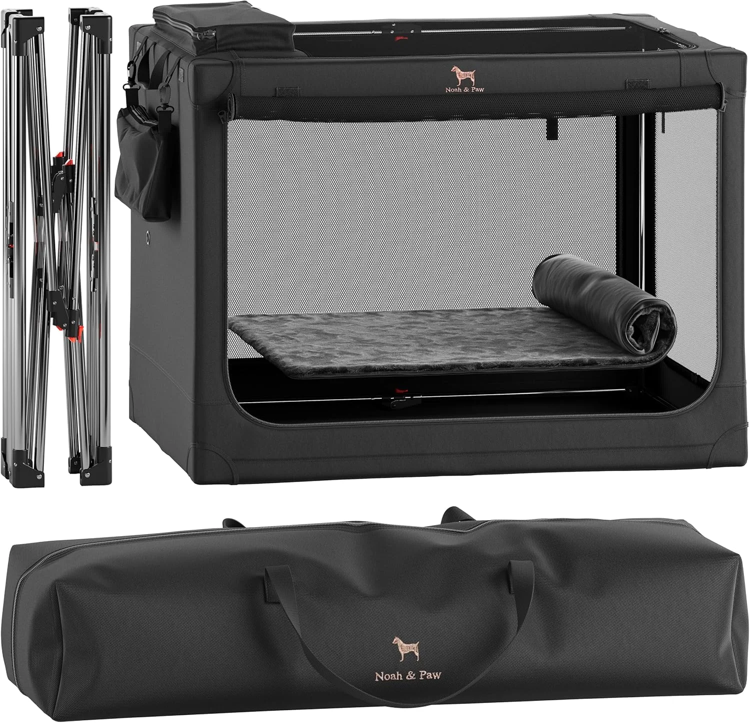 Noah & Paw Collapsible Dog Crate 42 Inch, XXL Dog Crate for XXL, XL, Large Breeds, Travel Kennel for Car, Includes Pet Mat for Pet Cage, 2 Storage Pockets, Handbag, 10mm Locking Zippers 42 * 31 * 31