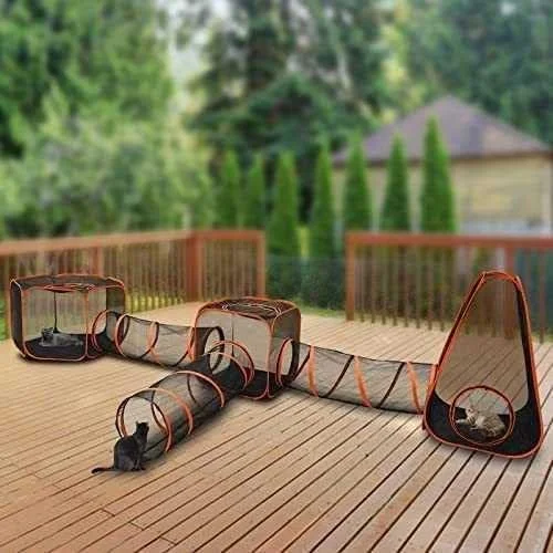 6 in 1 Compound Pet Play Tunnel House Cat Dog Rabbit Tent Indoor/Outdoor Pop Up Pet Playpen Folding Enclosure Playpens Outside Habitat for Cats Rabbits and Small Animals