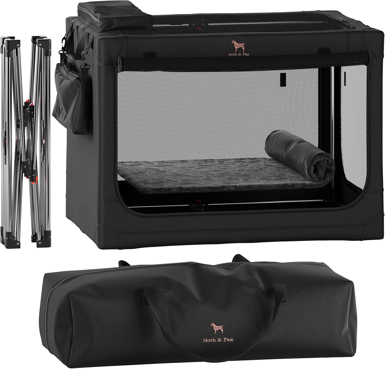  باکس حمل تاشو سگ نوح اند پا، 36 اینچ، باکس سگ XL برای نژادهای XL، بزرگ و متوسط، باکس مسافرتی برای خودرو، شامل پد مخصوص حیوانات خانگی برای قفس حیوانات خانگی، 2 جیب ذخیره سازی، کیف دستی، زیپ های قفل شونده 10 میلی متری 25*23*36