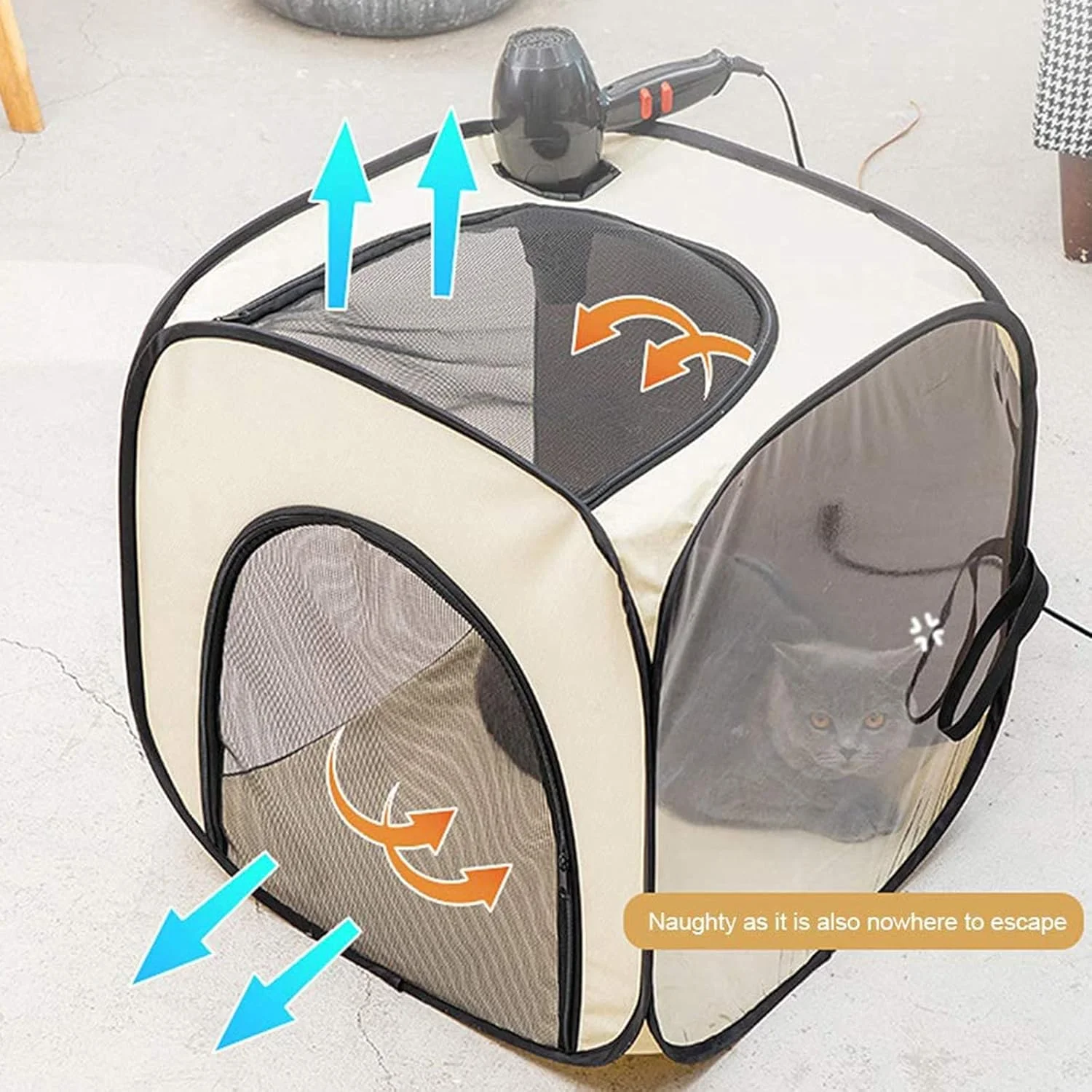 چادر خشک کن تاشو حیوانات خانگی، قفس خشک کن سگ و گربه مربعی قابل حمل، قفس سشوار، کیف های مسافرتی نظافت سگ و گربه بدون دخالت دست برای سگ، گربه، خرگوش، خاکستری