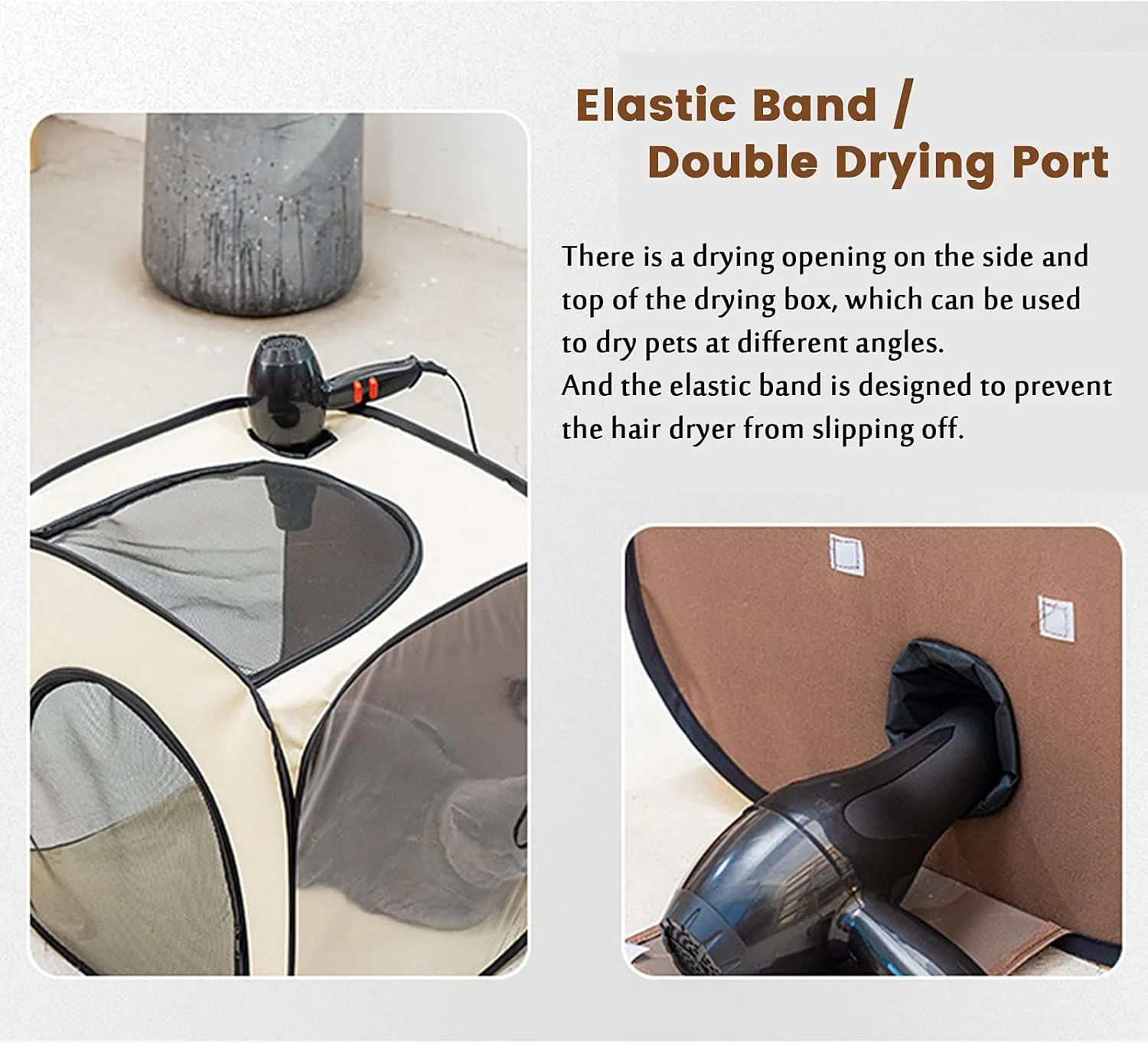 چادر خشک کن تاشو حیوانات خانگی، قفس خشک کن حمام سگ و گربه، قفس سشوار، کیف های مسافرتی نظافت سگ بدون دخالت دست برای گربه ها، سگ ها، خرگوش، قهوه ای