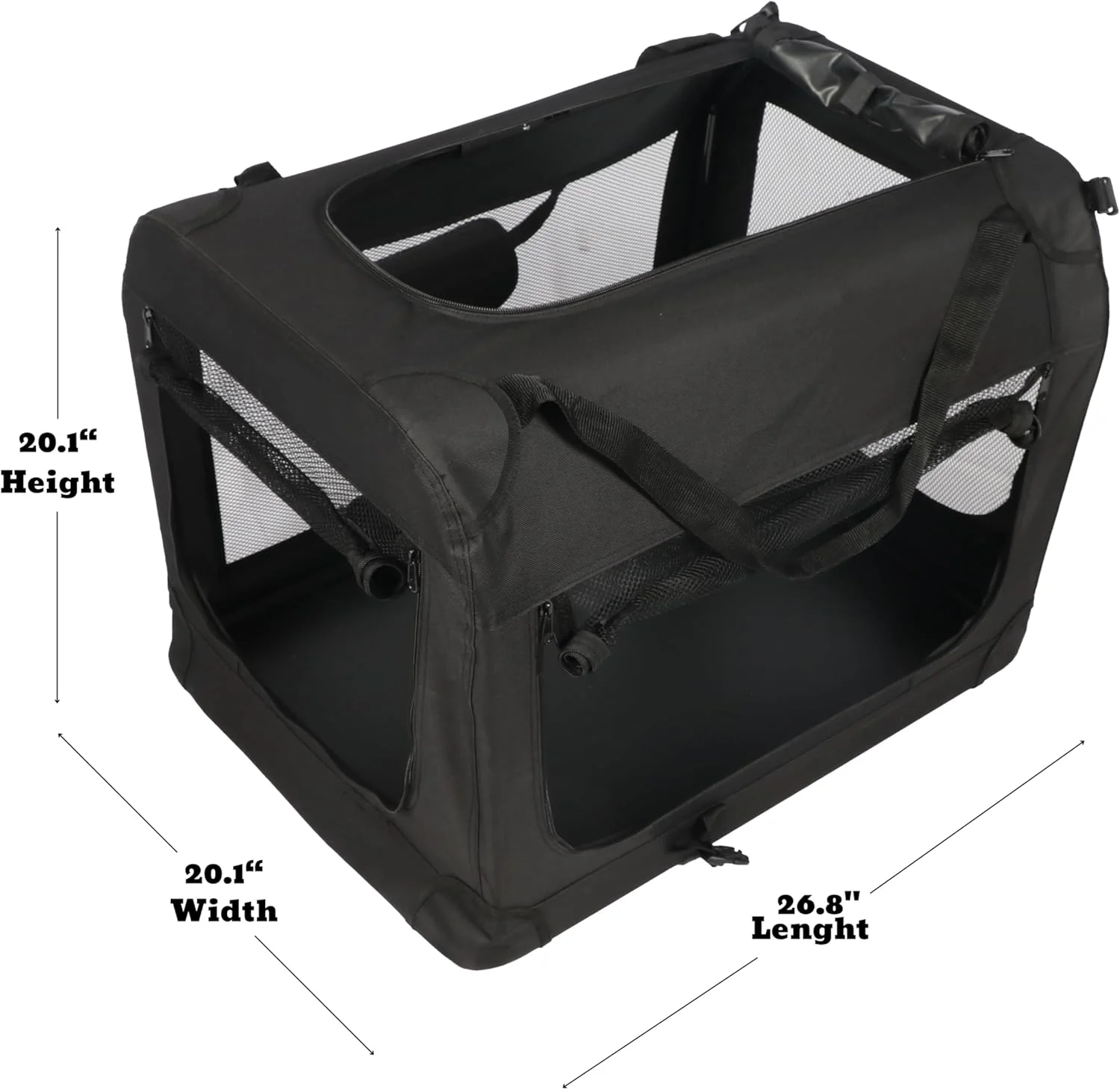 قفس سگ تاشو 3 درب برای سگ های متوسط، گربه ها، خرگوش، لانه نرم تاشو داخلی و خارجی با قاب لوله فولادی، قفس حیوانات خانگی قابل حمل با پانل های مشبک تقویت شده، 68x50x50 سانتی متر، مشکی