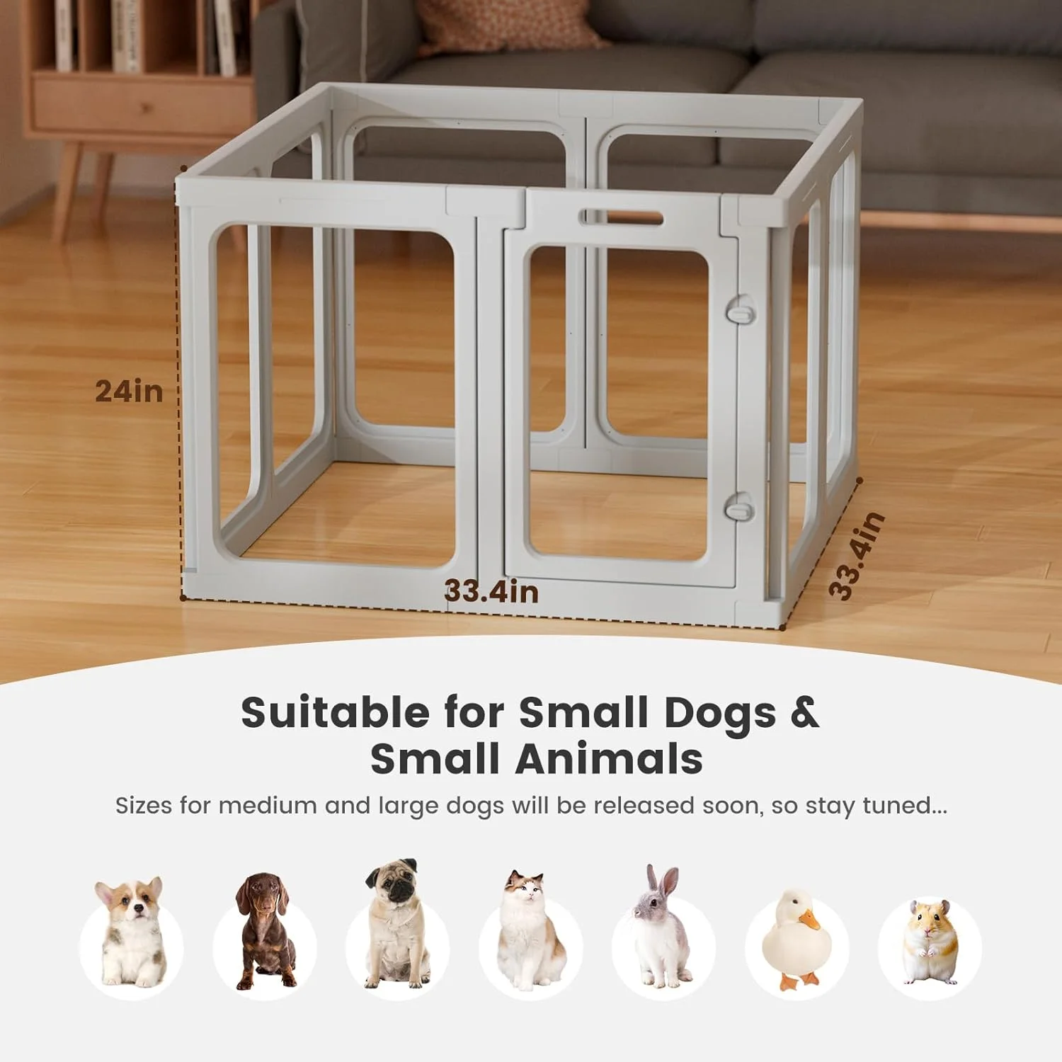 محوطه بازی سگ اکریلیک شفاف - 7.8 فوت مربع، ارتفاع 24 اینچ، 8 صفحه حصار سگ شفاف داخلی، محوطه حیوانات خانگی مستحکم برای توله سگ/سگ کوچک/خرگوش/گربه/خوک، مونتاژ آسان و تمیز کردن محفظه جعبه زایمان پلاستیکی، خاکستری