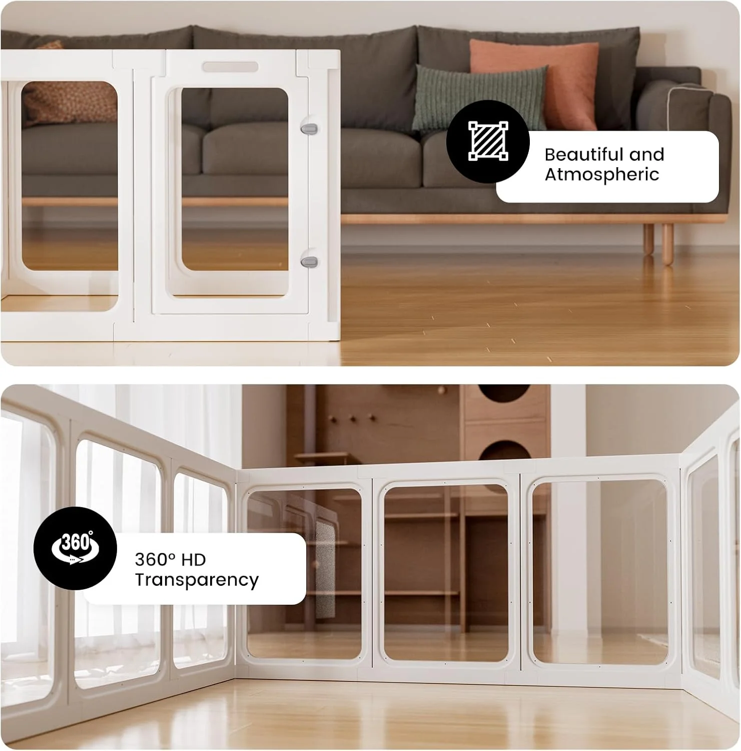 محوطه بازی سگ اکریلیک شفاف - 33.4 x 33.4 اینچ، ارتفاع 24 اینچ، 8 صفحه حصار سگ شفاف داخلی، محوطه حیوانات خانگی مستحکم برای توله سگ/سگ کوچک/خرگوش/خوک، مونتاژ آسان و تمیز کردن محفظه جعبه زایمان پلاستیکی، سفید