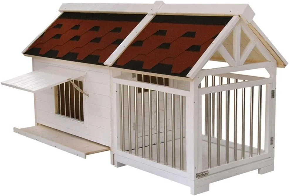 لانه مرغ چوبی جامد در فضای باز، خانه سگ ضد باران و ضد خوردگی، قفس سگ چوبی متوسط و بزرگ، لوازم حیوانات خانگی، مراقبت از طیور (سفید 129 * 66 * 78 سانتی متر)