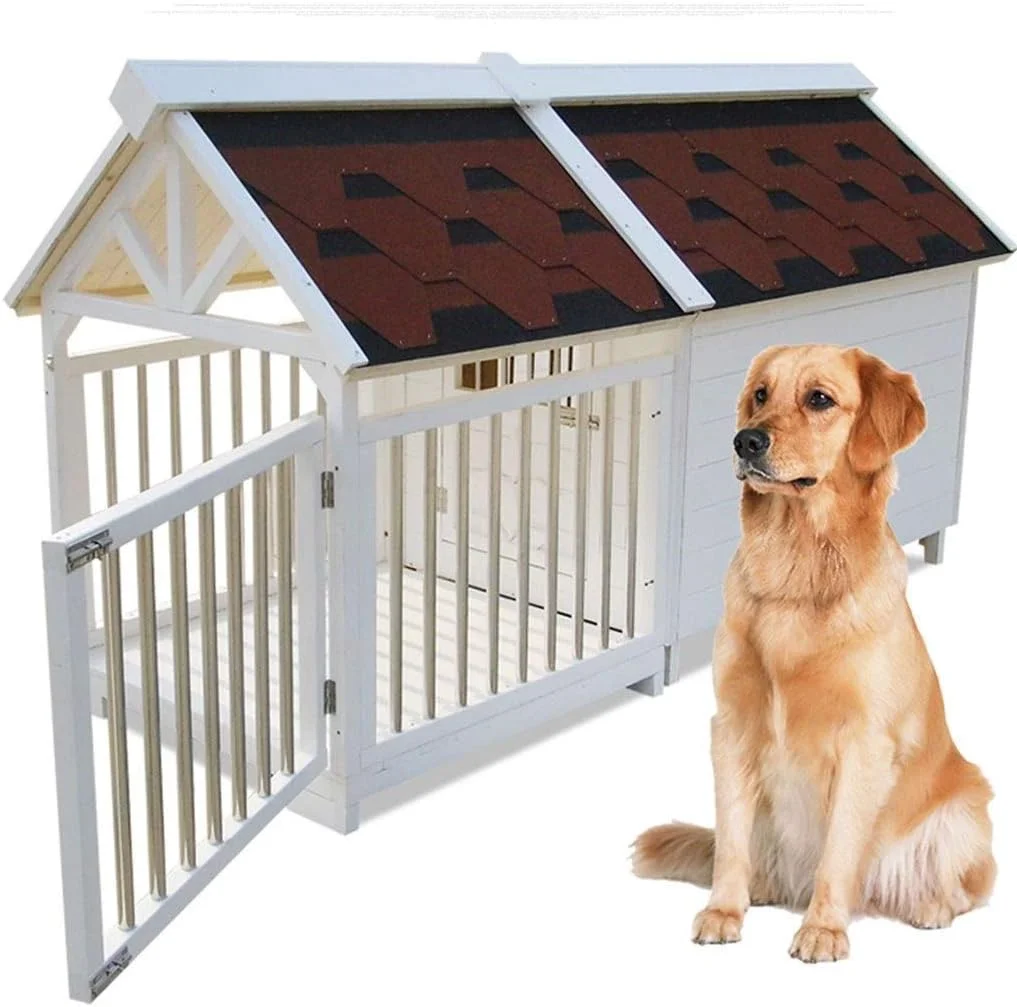 لانه مرغ چوبی جامد در فضای باز، خانه سگ ضد باران و ضد خوردگی، قفس سگ چوبی متوسط و بزرگ، لوازم حیوانات خانگی، مراقبت از طیور (سفید 129 * 66 * 78 سانتی متر)