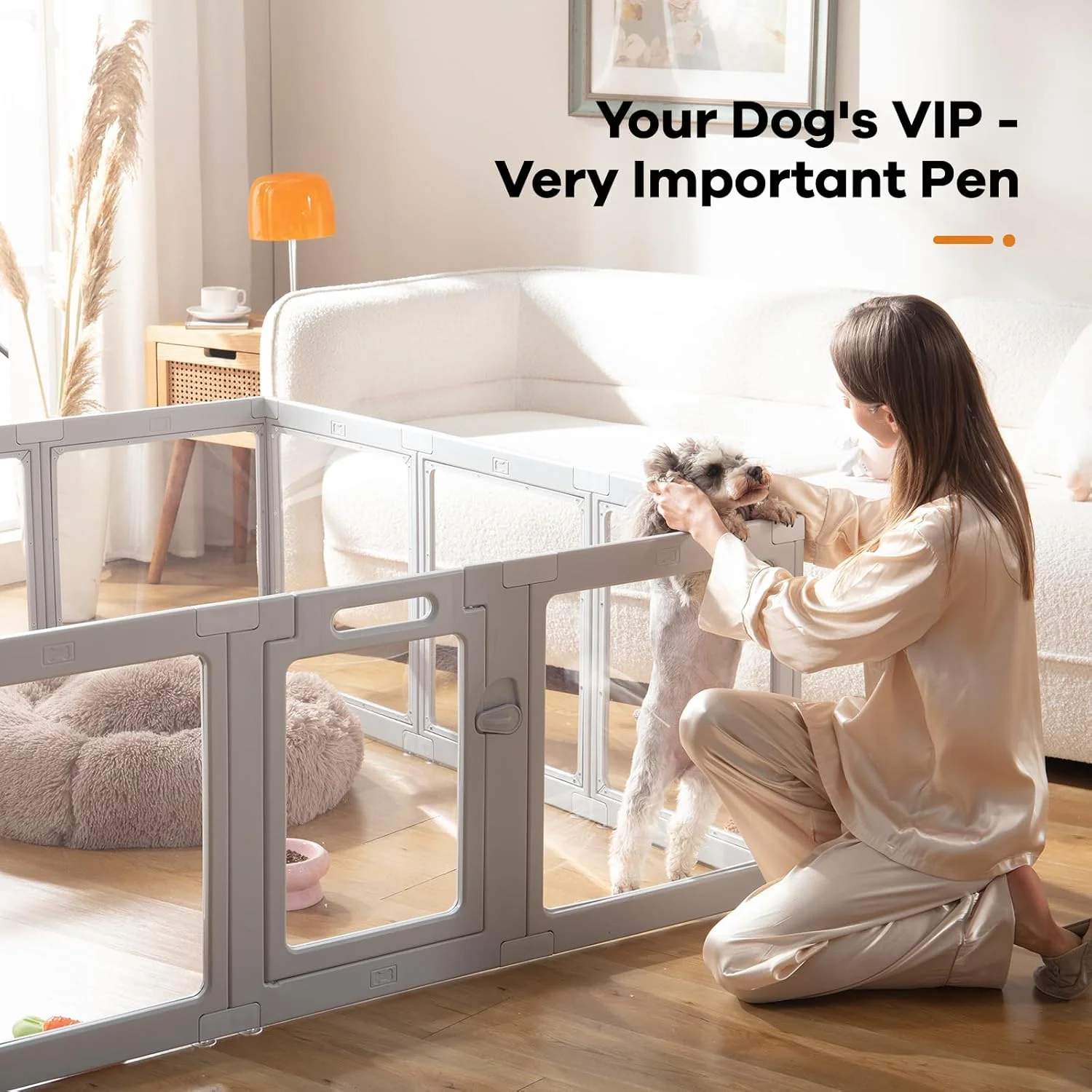 محوطه بازی سگ اکریلیک شفاف داخل خانه - مونتاژ آسان محوطه بازی پلاستیکی حیوانات خانگی کوچک برای توله سگ گربه خرگوش خوک حصار شفاف قفس زایمان (خاکستری، 10 پنل)