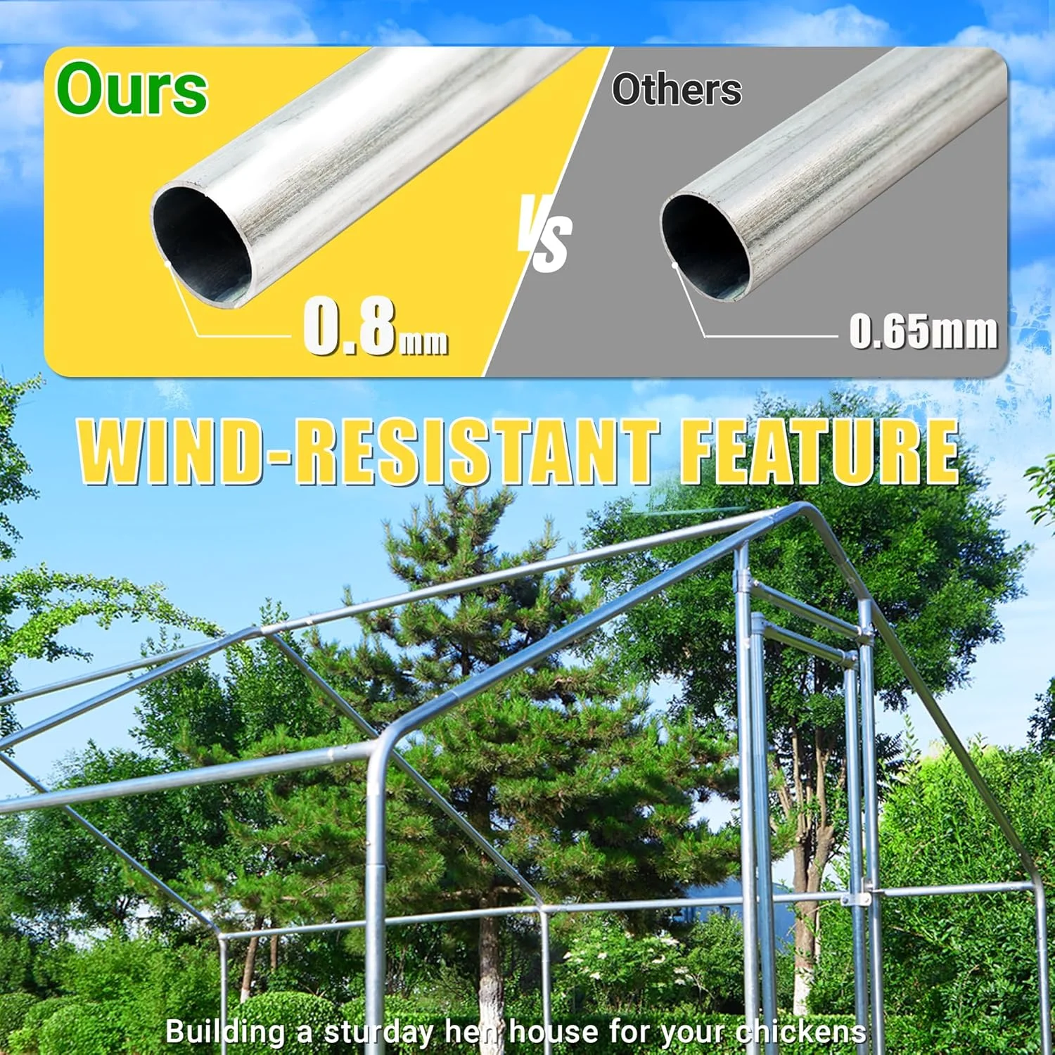 قفس بزرگ فلزی مرغ، محوطه مرغ برای حیاط با پوشش، قفس راه رفتنی طیور برای 10 تا 20 مرغ، محوطه مرغابی با سقف ضد آب و درب تغذیه، لانه مرغ اسپایر 12.8Lx9.84Wx6.6H فوت