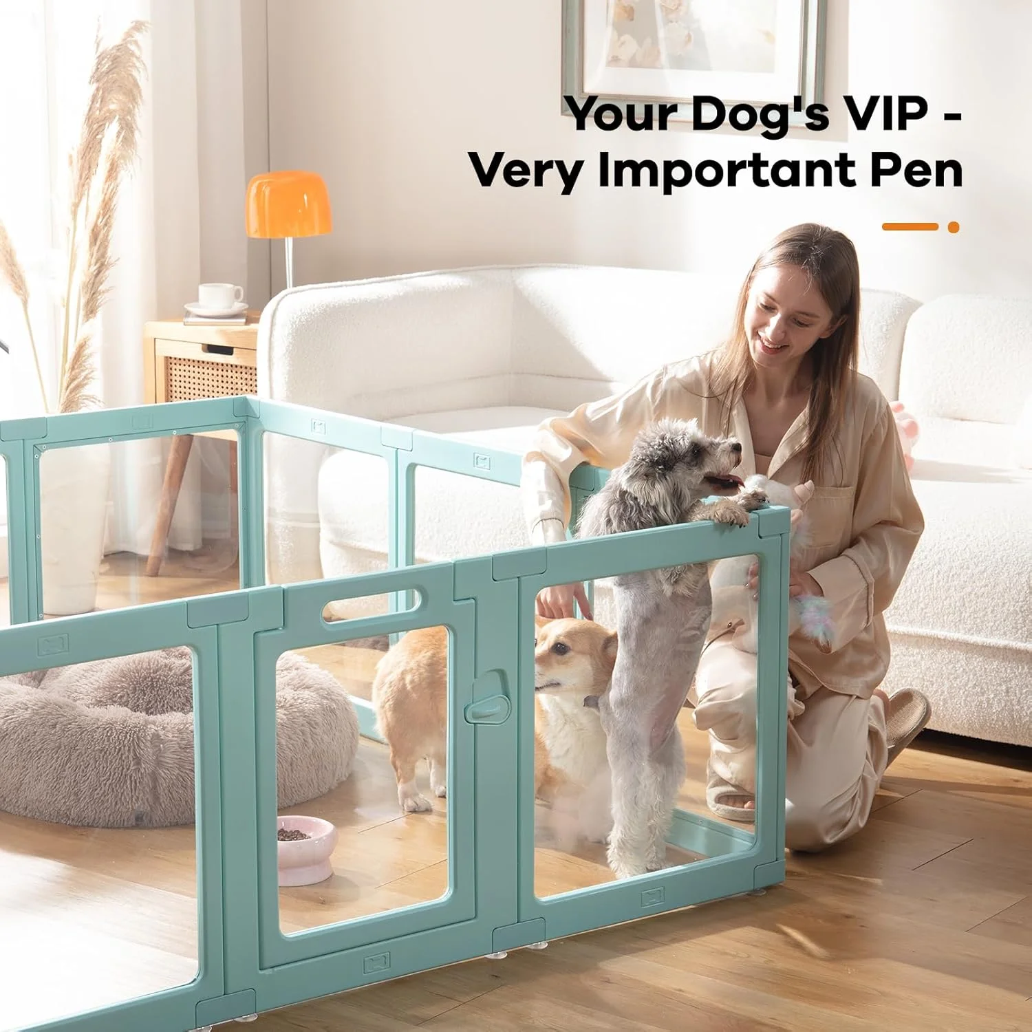 محوطه بازی سگ اکریلیک شفاف داخلی - مونتاژ آسان محوطه بازی پلاستیکی حیوانات خانگی کوچک برای توله سگ گربه خرگوش خوک حصار شفاف قفس محفظه زایمان (سبز، 8 پنل)