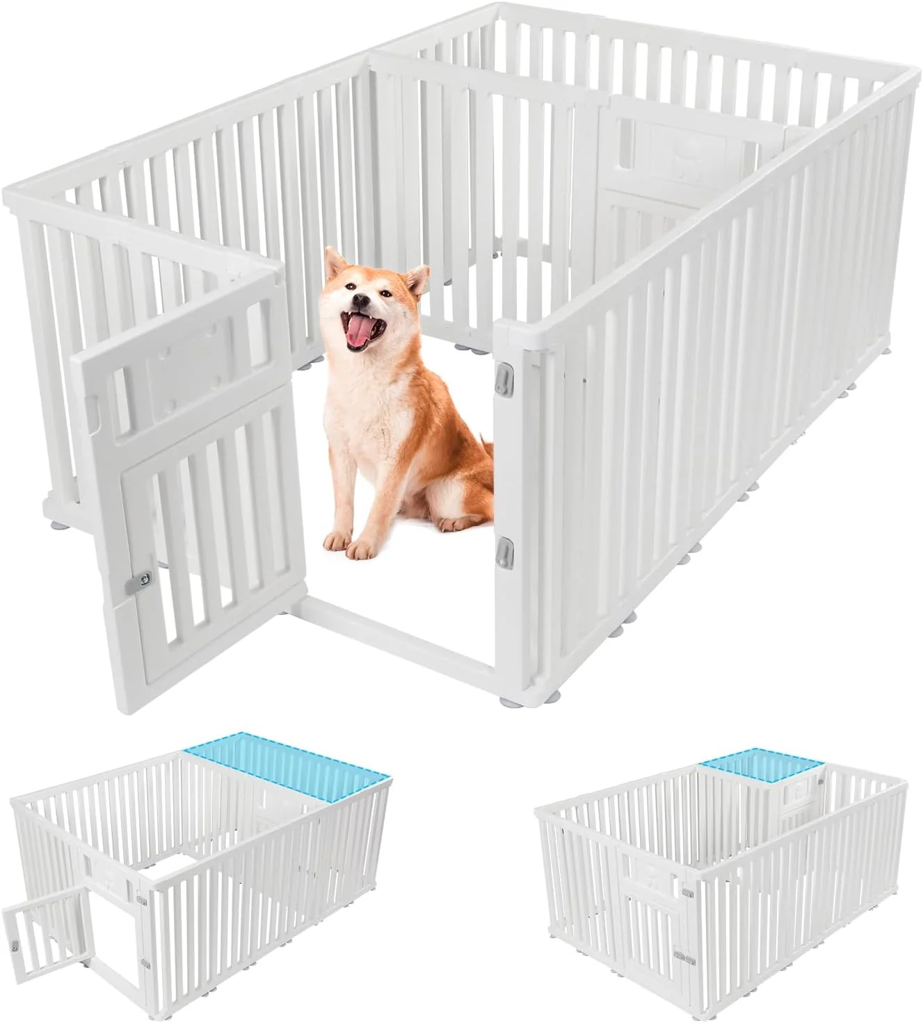 محوطه بازی توله سگ CEIEVER، 60 سانتی متر / 75 سانتی متر، محوطه بازی سگ تاشو با درب، محوطه بازی توله سگ، قفس سگ، دروازه سگ، خانه ای برای سگ ها، گربه ها، خرگوش ها، حیوانات کوچک (سفید، 186 x 126 x 75 سانتی متر، 20)