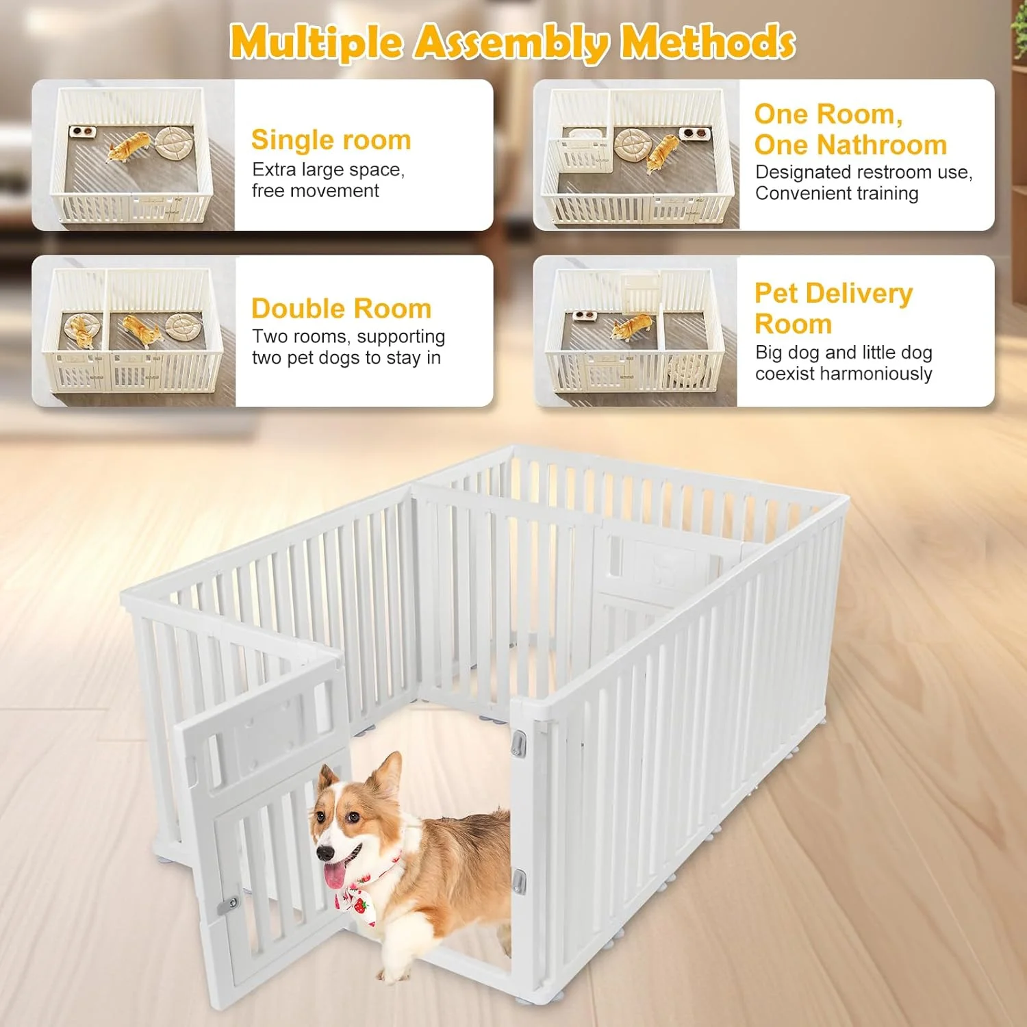 محوطه بازی توله سگ CEIEVER، 60 سانتی متر / 75 سانتی متر، محوطه بازی سگ تاشو با درب، محوطه بازی توله سگ، قفس سگ، دروازه سگ، خانه ای برای سگ ها، گربه ها، خرگوش ها، حیوانات کوچک (سفید، 186 x 126 x 75 سانتی متر، 20)