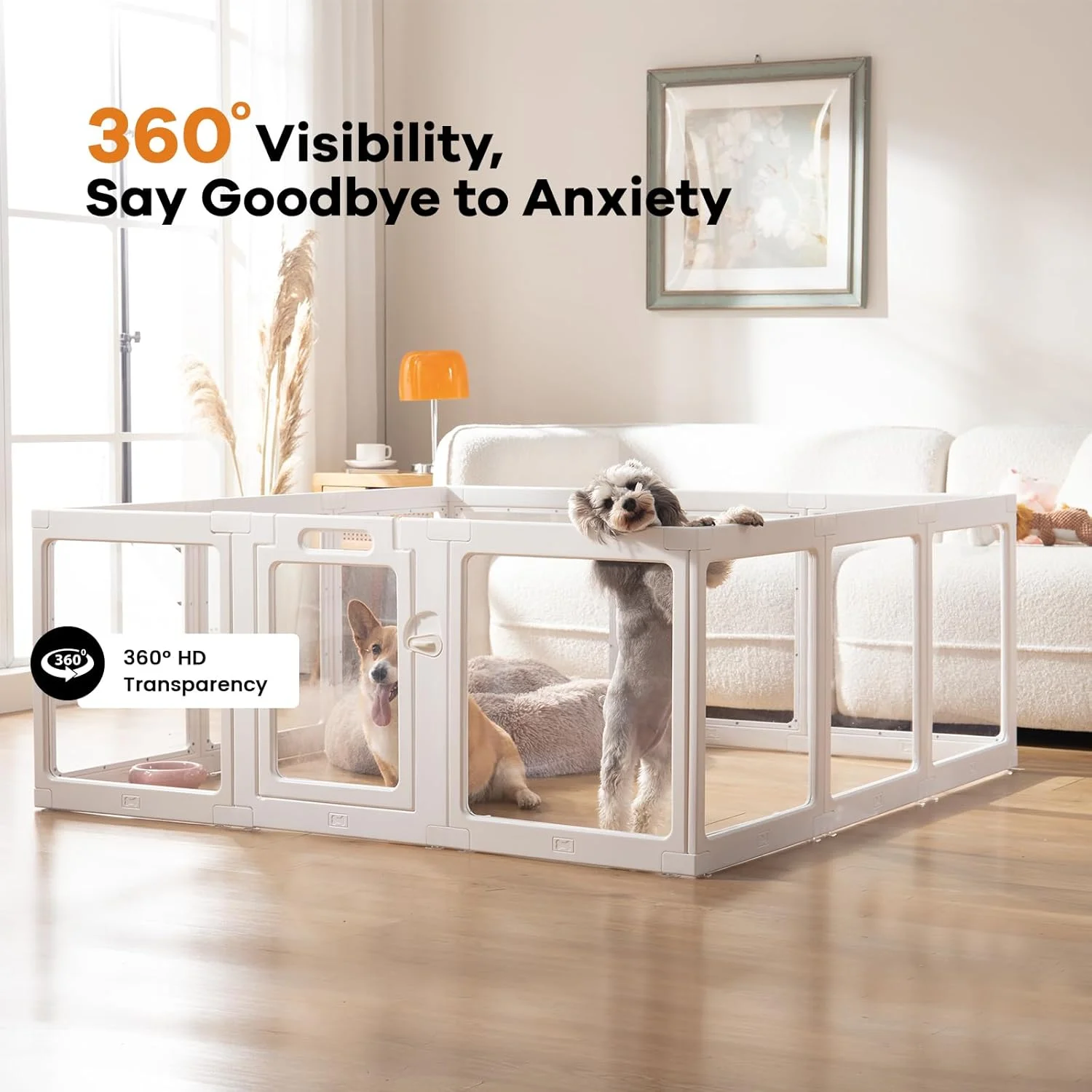 محوطه بازی سگ آکریلیک شفاف برای داخل خانه - مونتاژ آسان محوطه بازی پلاستیکی حیوانات خانگی کوچک برای توله سگ، گربه، خرگوش، خوک، حصار شفاف، محفظه، قفس زایمان (سفید، 8 پنل)