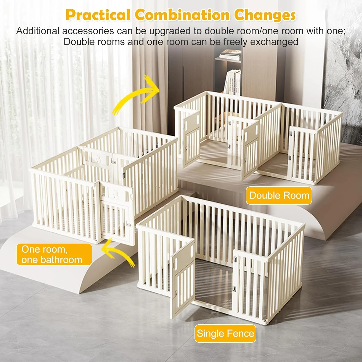 محوطه بازی توله سگ CEIEVER، 60 سانتی متر / 75 سانتی متر، محوطه بازی سگ تاشو با درب، محوطه بازی توله سگ، قفس سگ، دروازه سگ، خانه ای برای سگ ها، گربه ها، خرگوش ها، حیوانات کوچک (سفید، 186 x 126 x 75 سانتی متر، 20)