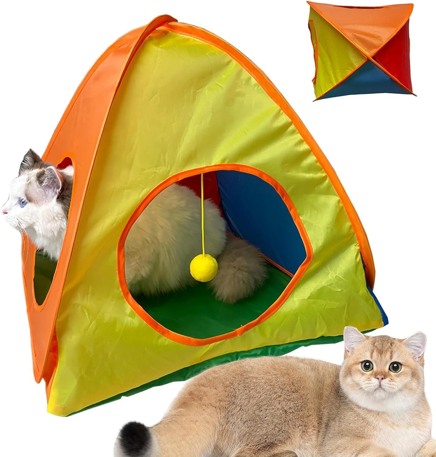 چادر قابل حمل گربه - چادر ورزشی پناهگاه بچه گربه قابل حمل، محفظه رنگارنگ قفس سگ مسافرتی تعاملی برای باغ، چمن، بالکن، اتاق نشیمن