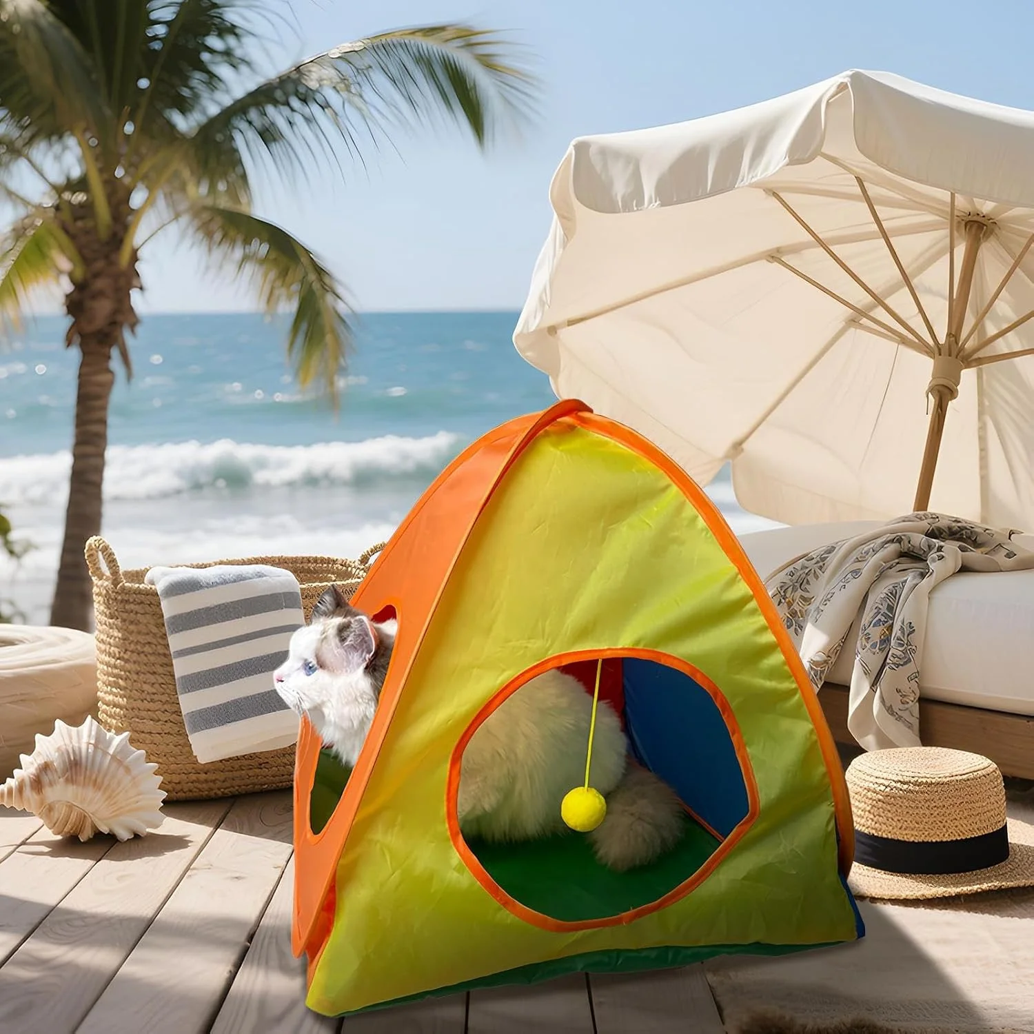 چادر مسافرتی قابل حمل گربه - چادر تمرینی تاشو حیوانات کوچک، محوطه رنگارنگ تعاملی برای سگ در سفر، مناسب برای باغ، چمن، بالکن و اتاق نشیمن