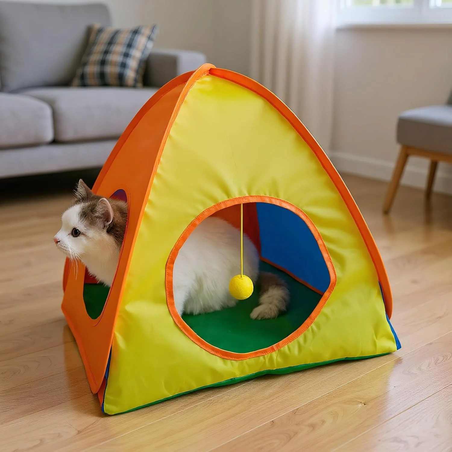 چادر مسافرتی قابل حمل گربه - چادر تمرینی تاشو حیوانات کوچک، محوطه رنگارنگ تعاملی برای سگ در سفر، مناسب برای باغ، چمن، بالکن و اتاق نشیمن