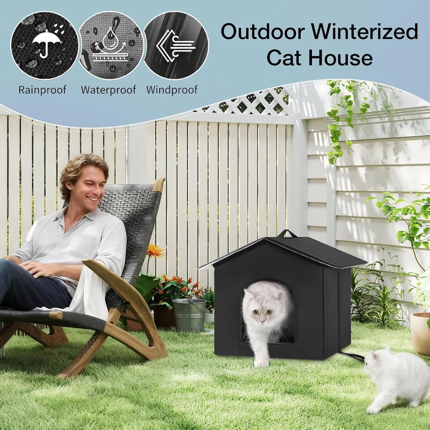 خانه گربه برای فضای باز - پناهگاه گربه ضد آب در فضای باز | چادر و تخت حیوانات عایق حرارتی ضد آب زمستانی برای چمن، حیاط خلوت، باغ، بالکن، پاسیو، حیاط