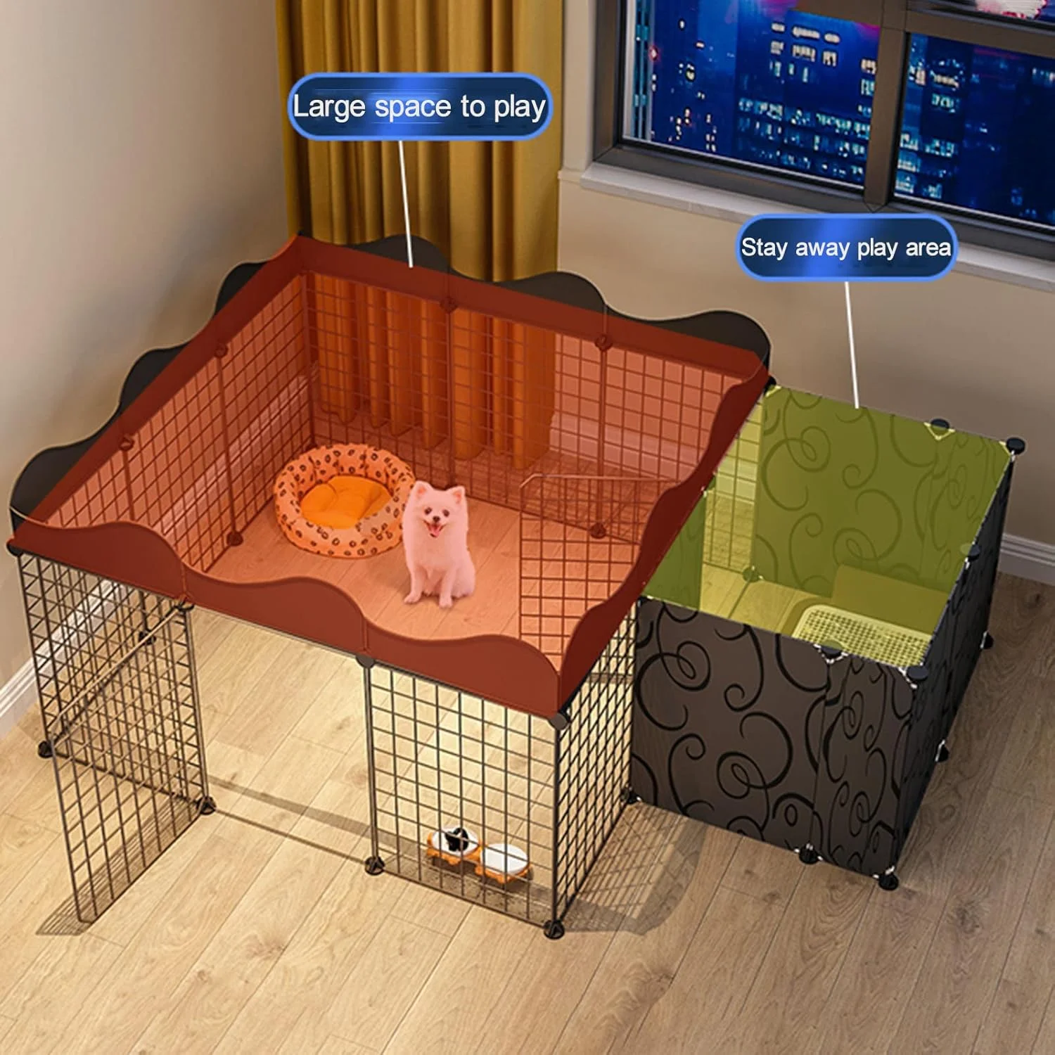 قفس گربه - پارک بازی گربه، پارک بازی حیوانات خانگی، محوطه باز گربه در فضای باز با سیم فلزی متراکم، طراحی DIY، قفس حیوانات کوچک برای سگ های کوچک، توله سگ، خرگوش، خوکچه هندی، وسایل قابل نگهداری (129 * 93 * 57 سانتی متر)