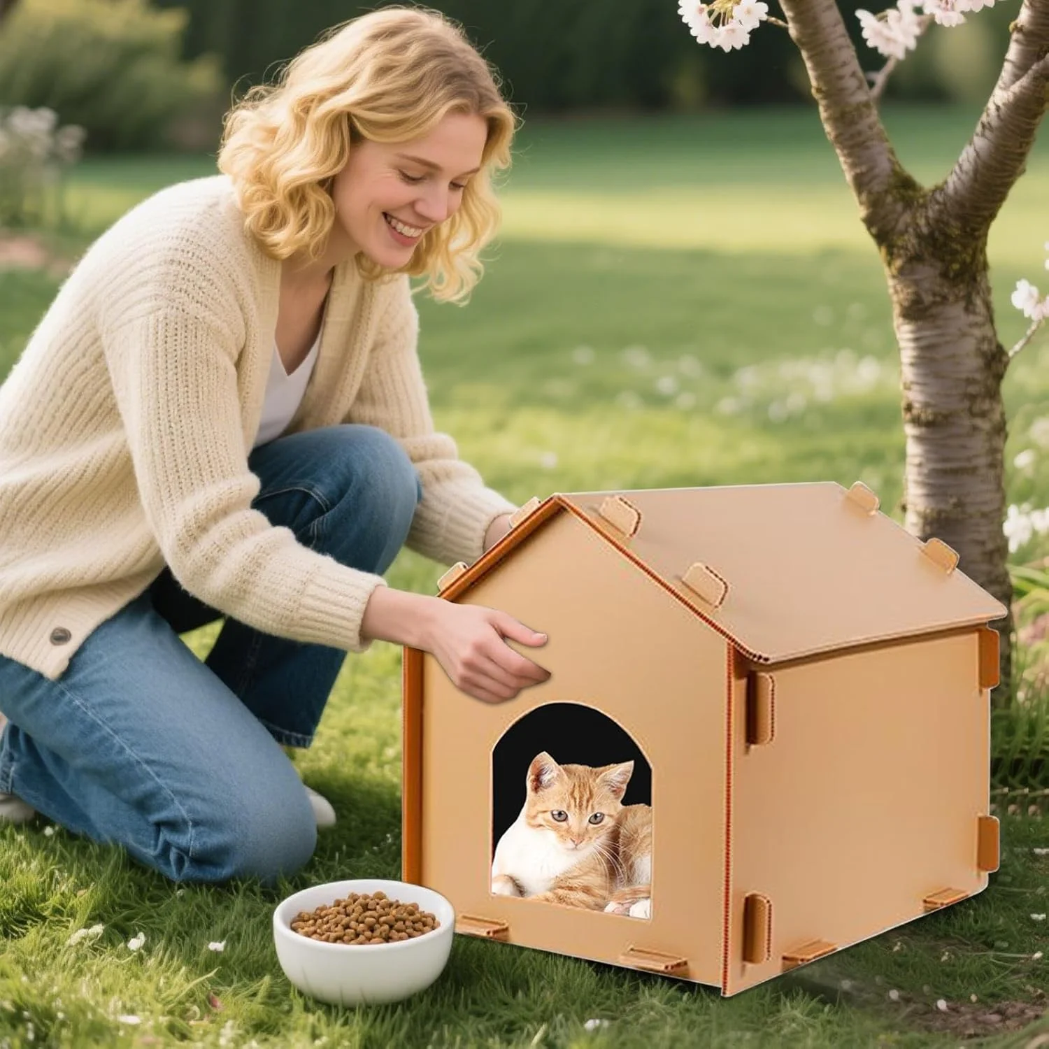 خانه گربه - پناهگاه ضد آب حیاط برای بچه گربه، خانه خواب جداشدنی عایق بندی شده و ضد باد برای گربه ها، سگ ها و حیوانات کوچک، مناسب پاسیو، بالکن، کمپینگ، مسافرت، مخفی شدن در تابستان و زمستان