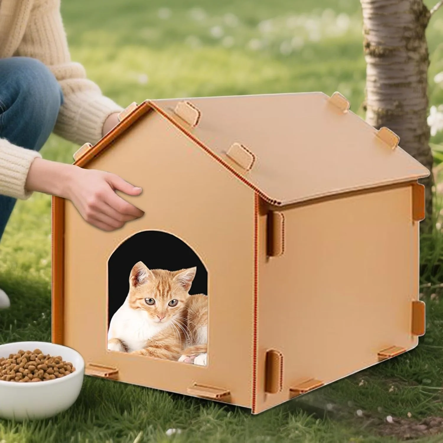 خانه گربه - پناهگاه ضد آب برای حیوانات خیابانی، خانه گربه ضد باد جداشدنی برای خوابیدن، غذا خوردن، پنهان شدن، بازی، کمپینگ زمستانی تابستانی، مسافرت، بالکن، پاسیو، داخل خانه