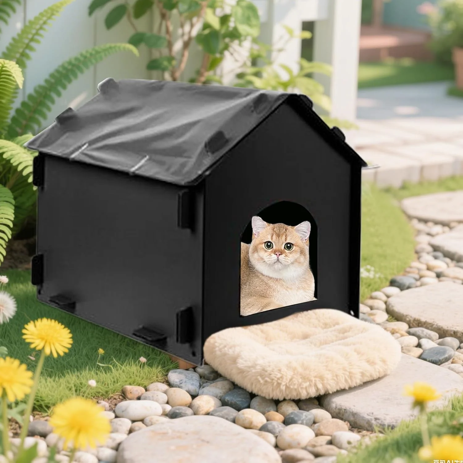 خانه گربه فضای باز، غار حیوانات خانگی ضد آب - خانه خواب جداشدنی عایق بندی شده ضد باد برای گربه ها سگ ها حیوانات کوچک پاسیو بالکن کمپینگ مسافرت تابستان زمستان مخفی شدن