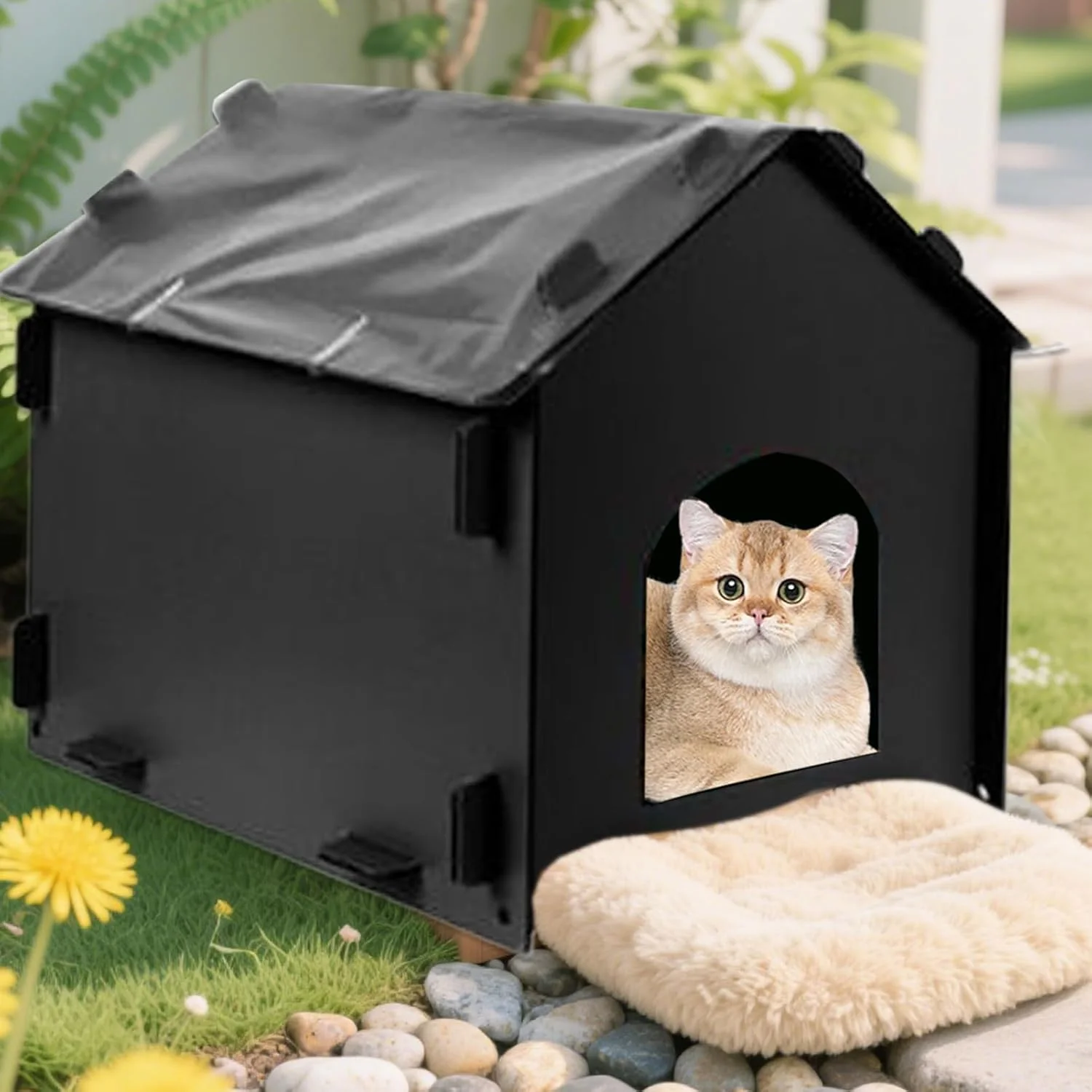 خانه گربه فضای باز، غار حیوانات خانگی ضد آب - خانه خواب جداشدنی عایق بندی شده ضد باد برای گربه ها سگ ها حیوانات کوچک پاسیو بالکن کمپینگ مسافرت تابستان زمستان مخفی شدن