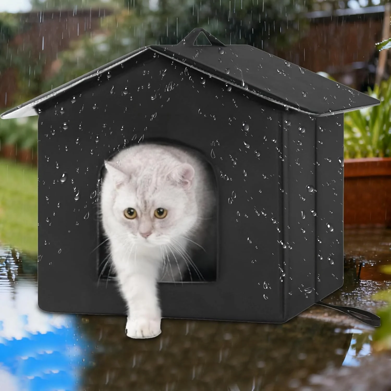 خانه گربه برای فضای باز - خانه گربه ضد آب مناسب فضای باز | لانه غار تاشو، قابل شستشو، گرم برای بچه گربه، مناسب ایوان، چمن، باغ، حیاط، بالکن، حیاط خلوت