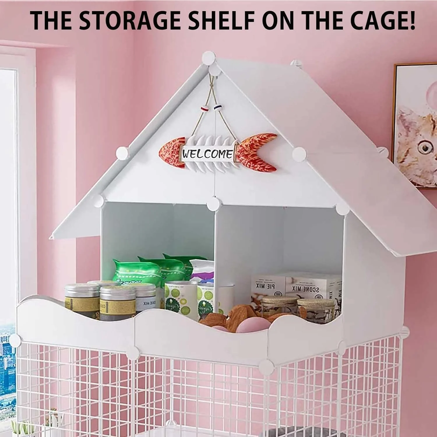 قفس گربه خانگی - محوطه بازی گربه، قفس بزرگ گربه، لانه گربه، محوطه بازی بچه گربه، قفس راسو، قفس خوکچه هندی، قفس سگ برای سگ های کوچک - برای حیوانات کوچک، توله سگ ها، بچه گربه ها، خرگوش (سفید 111X7