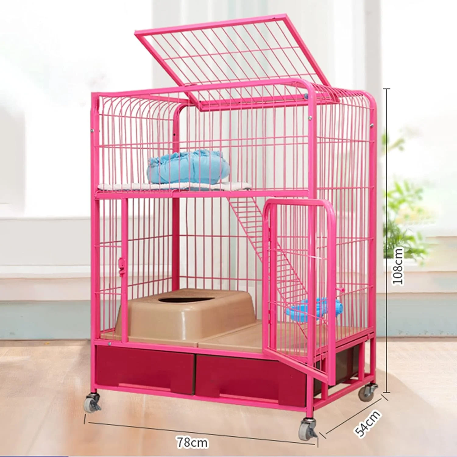 قفس گربه - قفس سگ فلزی سنگین و قوی، خانه گربه، لانه گربه، قفس فلزی تاشو برای سگ های متوسط و بزرگ، محوطه بازی حیوانات خانگی داخل و خارج از خانه (بسته دو لایه صورتی C)