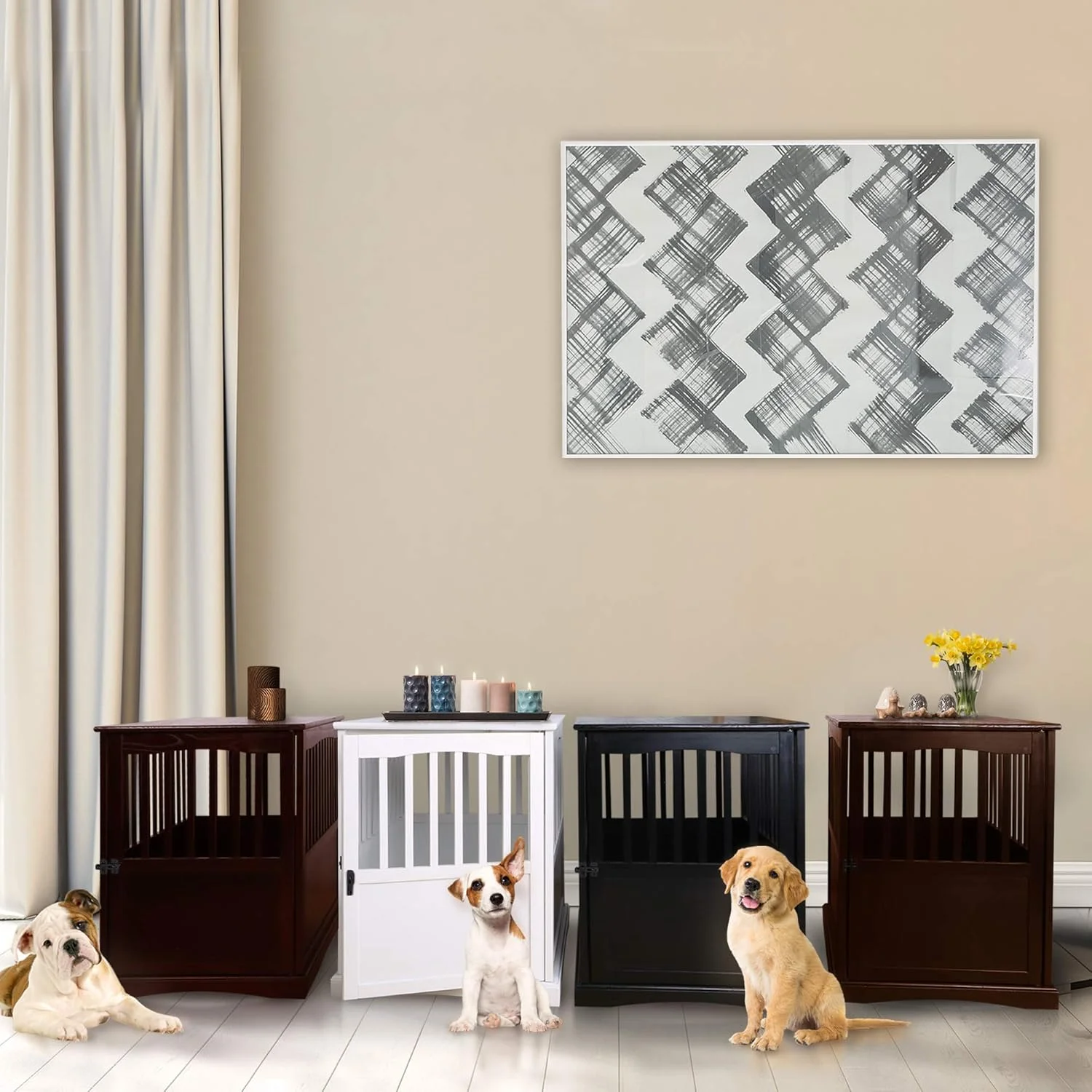 قفس حیوانات خانگی چوبی متوسط مدل میز عسلی، رنگ گردویی