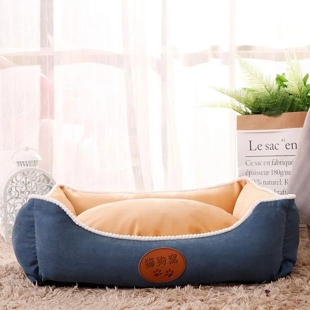 لانه گربه ترمه + پارچه ضد لغزش + پنبه الاستیک سه بعدی با قابلیت جدا شدن و شستشو لوازم حیوانات خانگی آبی + بژ چند سایز (سایز : L)