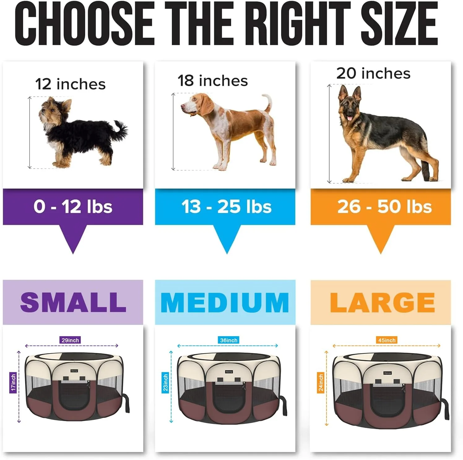 محوطه بازی تاشو حیوانات خانگی هپنگ به همراه کیف حمل، ظرف تاشو مسافرتی، مناسب استفاده در داخل و خارج از خانه با سایبان ضد آب و جداشدنی برای سگ/گربه/خرگوش، محوطه بازی قابل حمل توله سگ سایز S (66*66*42 سانتی متر)