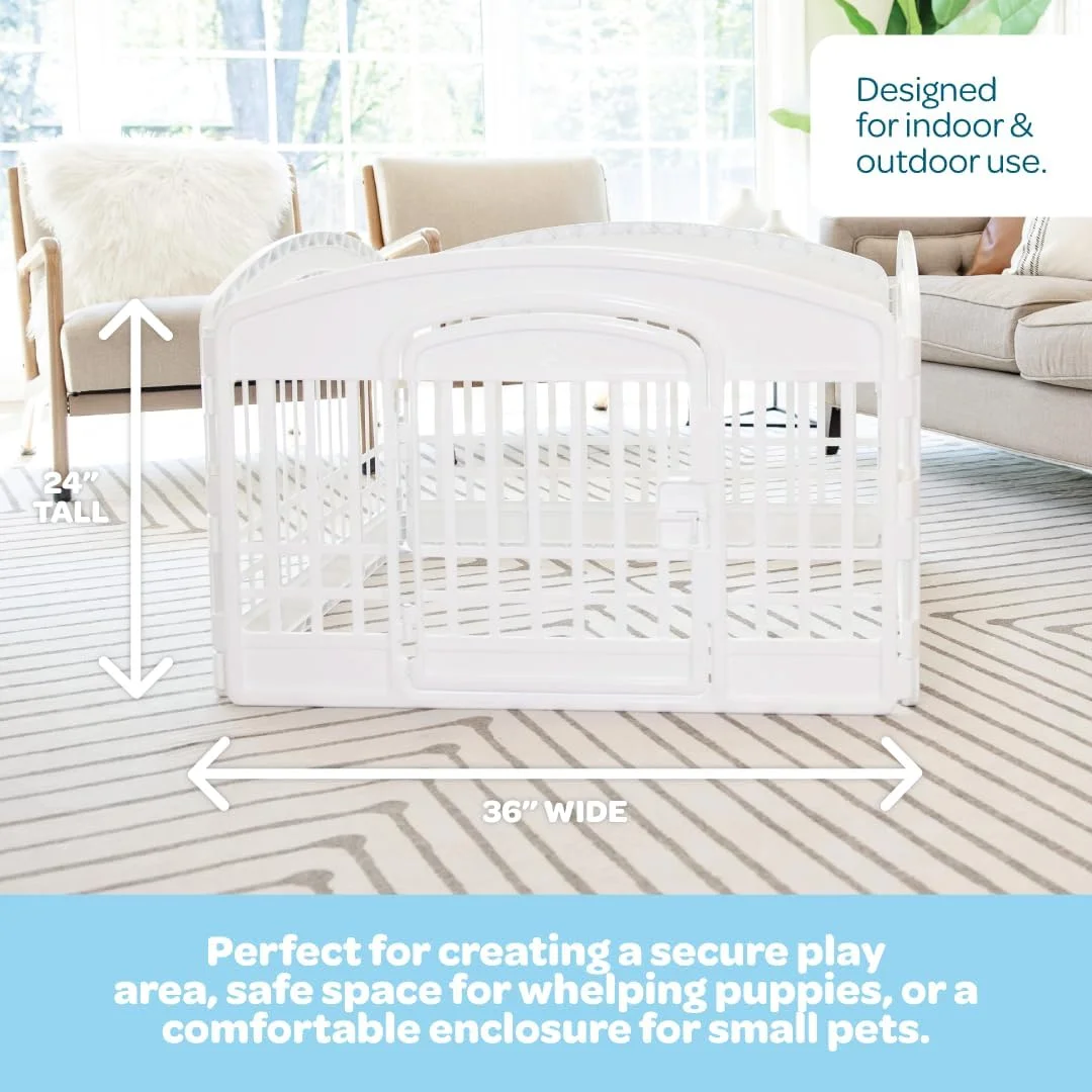 محوطه بازی پلاستیکی 4 پنلی کارلسون - محوطه بازی قابل حمل، ایمن و با کاربری آسان برای حیوانات خانگی کوچک | ارتفاع 24 اینچ، سفید، شامل درب و قفل، ایده آل برای حیوانات خانگی کوچک، زایمان و استفاده در داخل/خارج از منزل