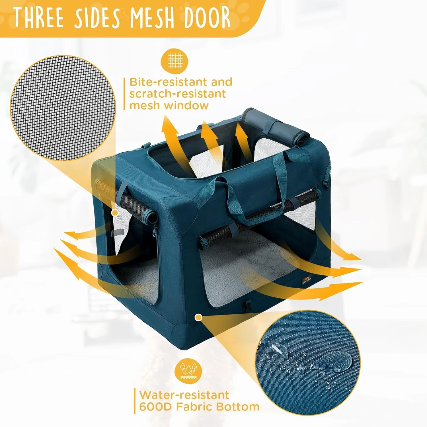 کیج سگ تاشو نرم CANINE CANYON سایز 36 اینچ، کیج مسافرتی قابل حمل 3 در برای سگ های بزرگ، کیج سگ با دیواره های نرم و پنجره های توری مقاوم در برابر جویدن