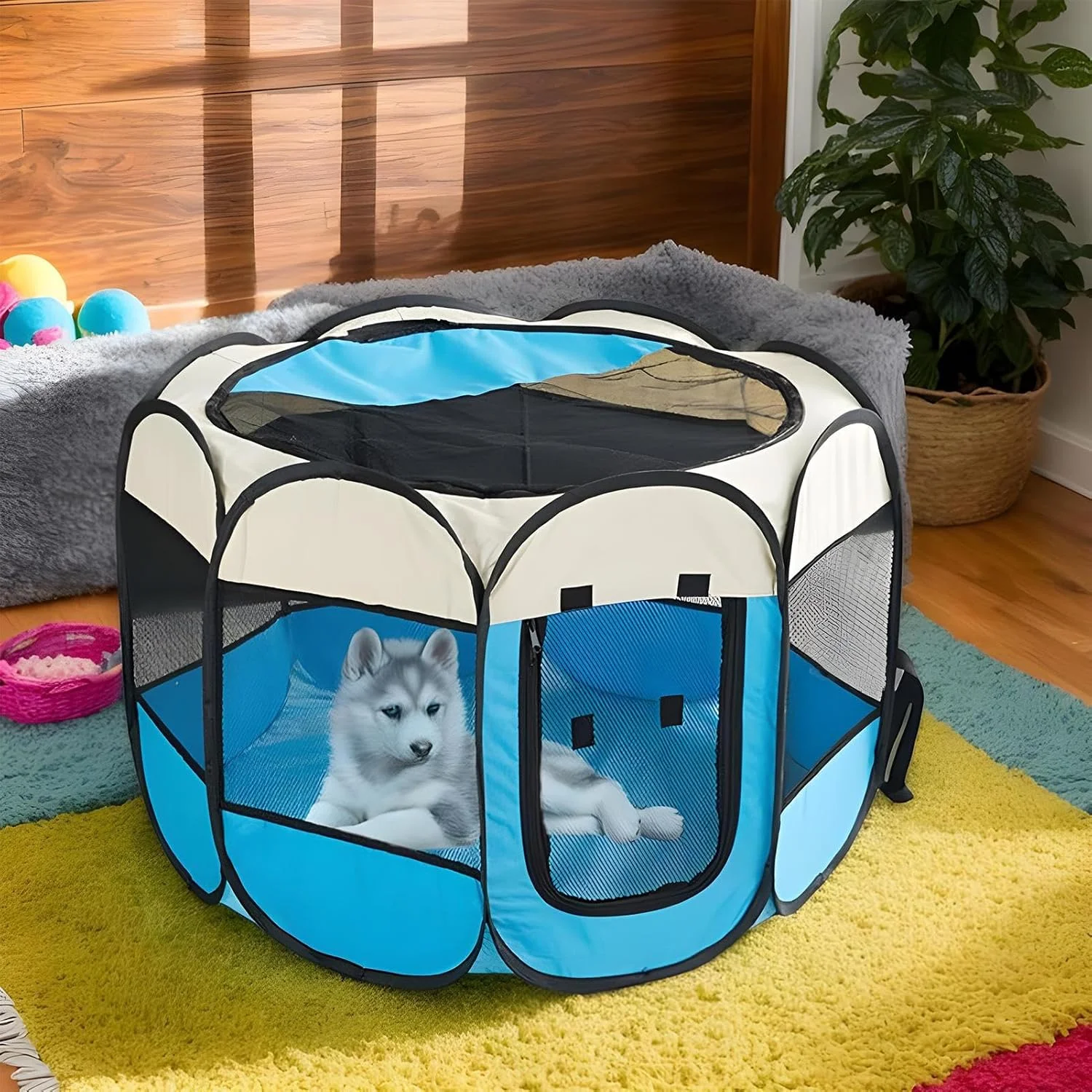 چادر سگ خانگی | چادر توری نیمه بسته جادار و تنفسی برای کمپینگ توله سگ و گربه، مناسب برای توله سگ، بچه گربه، راسو، همستر، جوجه تیغی، جوجه، حیاط مسافرتی، پاسیو در فضای باز