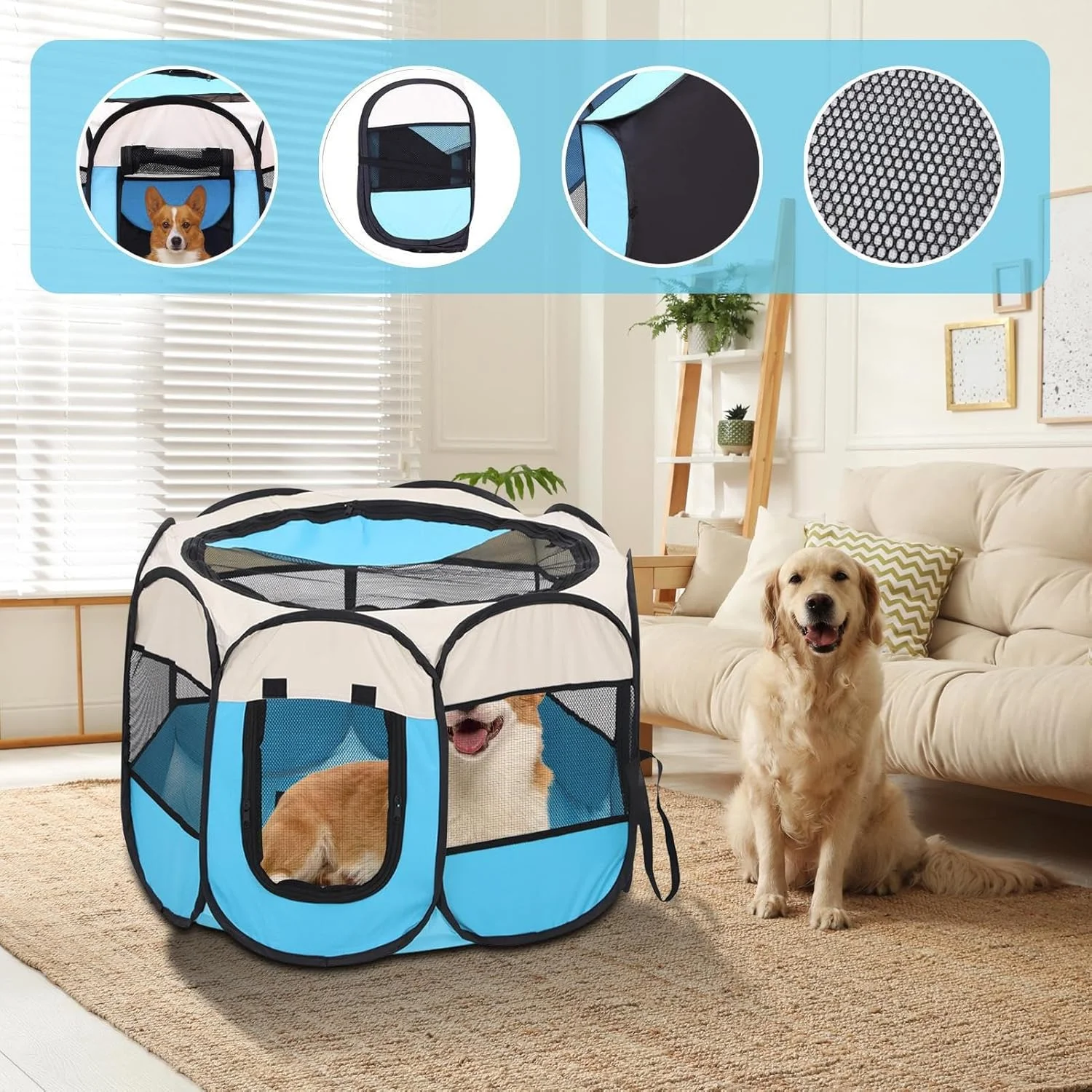 Dog Tent Indoor | Puppy Cat Camping Mesh Semi-Closed Tent,Spacious Breathable Kennel for Puppy Kitten Ferret Hamster Hedgehog Chicks Travel Yard Outdoor Patio