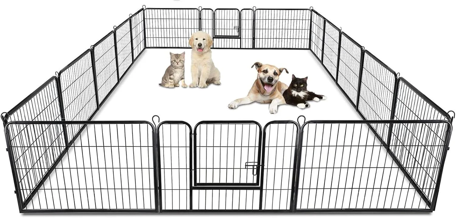 فنس سگ کمپینگ، محوطه بازی برای داخل و خارج از منزل، محوطه بازی سگ در فضای باز برای توله سگ های خانگی، 16 پنل مشکی، فضای بیشتر و آزادی، 80x60 سانتی متر