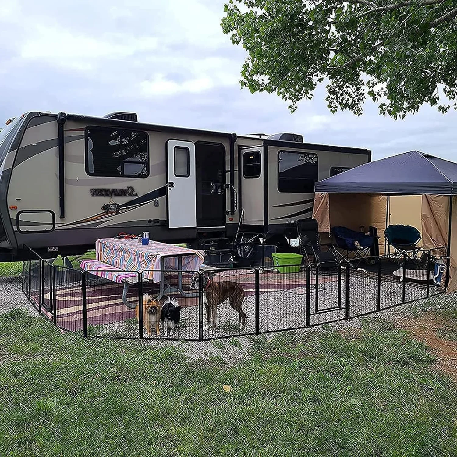 فنس سگ کمپینگ، محوطه بازی برای داخل و خارج از منزل، محوطه بازی سگ در فضای باز برای توله سگ های خانگی، 16 پنل مشکی، فضای بیشتر و آزادی، 80x60 سانتی متر