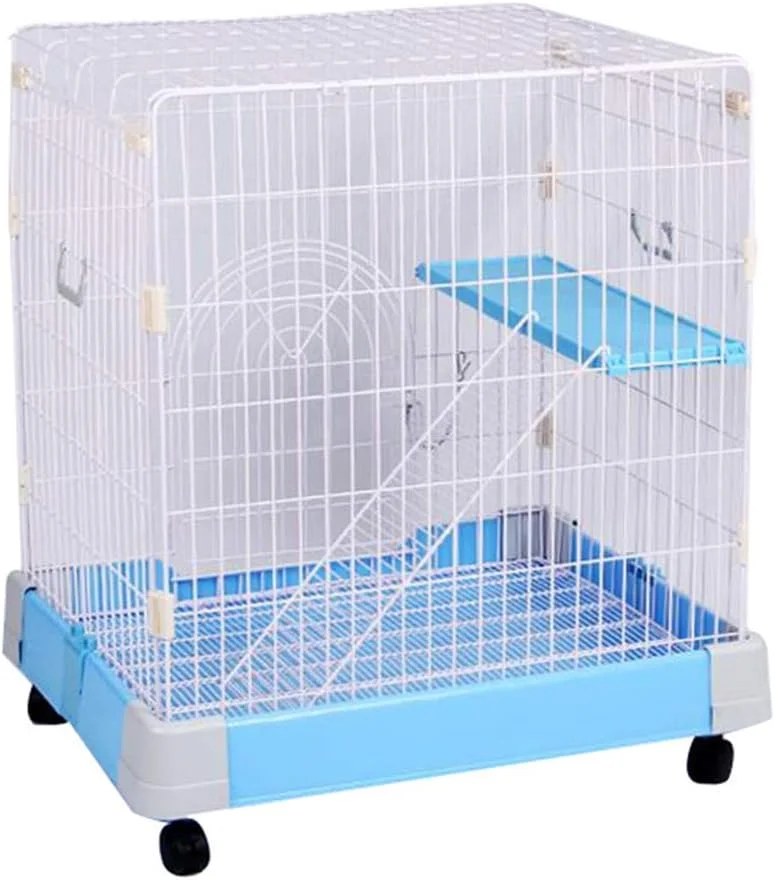 قفس گربه خانگی، حصار حیوانات کوچک خانگی، محوطه بازی توله سگ، جعبه حمل و نقل، درب سیمی فلزی با قفل، چرخ جهانی، صورتی، 61 * 42 * 96 سانتی متر (رنگ: آبی، اندازه: 64 * 45 * 53 سانتی متر)
