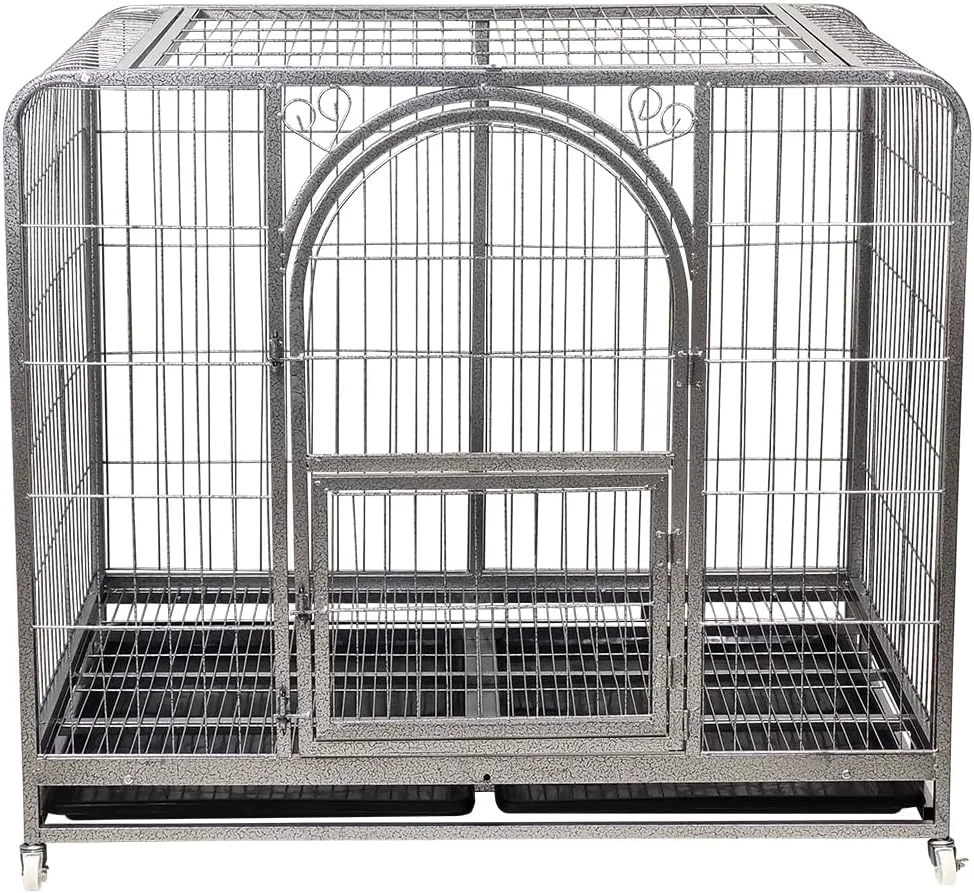 قفس فلزی حیوانات خانگی با سینی زیرین، مناسب سگ های نژاد متوسط تا بزرگ، قابل استفاده در منزل و فضای باز، درب جلویی بزرگ با درب غذاخوری، قفس سگ بسیار بزرگ با طراحی پوشش بالایی، بادوام، متحرک و نصب آسان، 125 سانتی متر