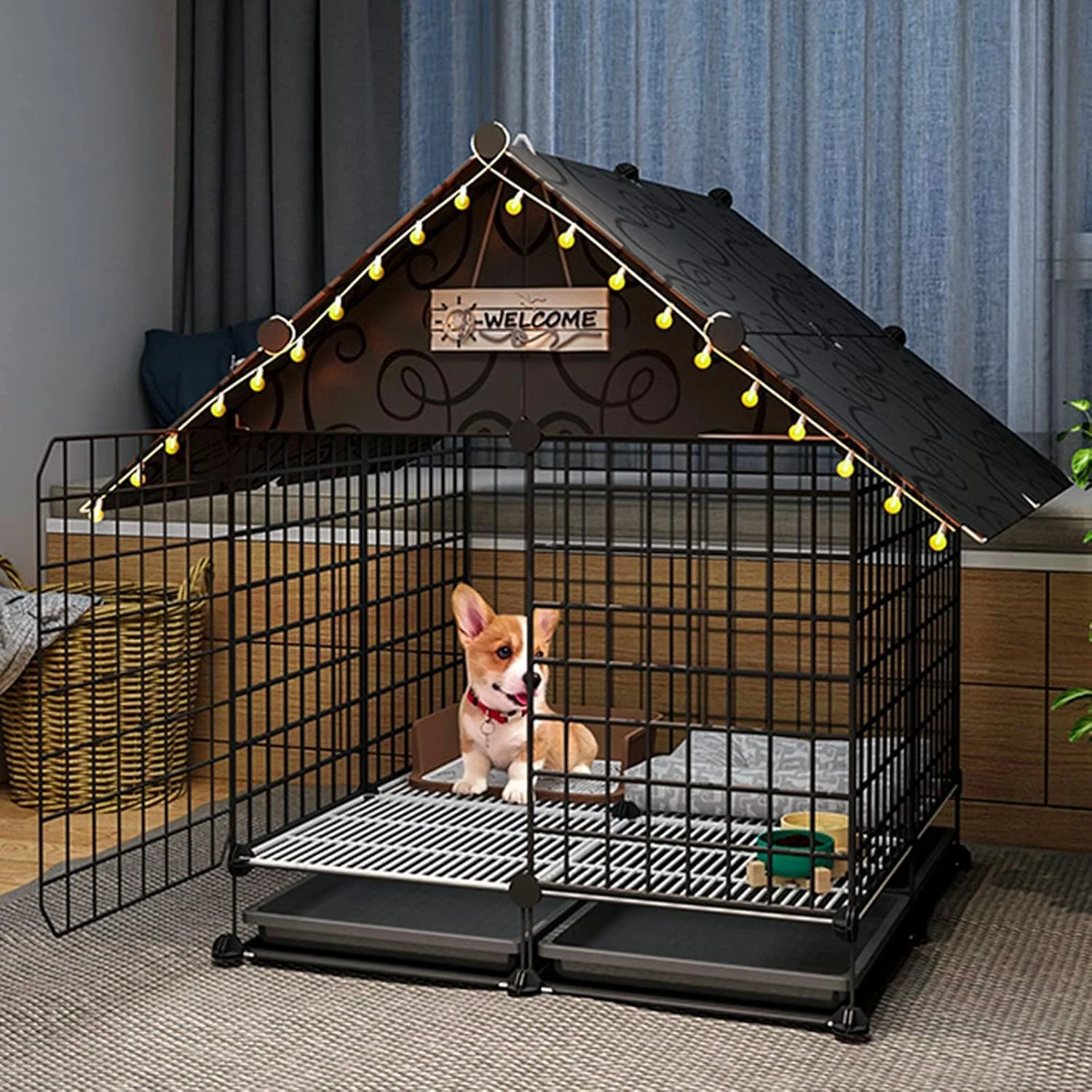 قفس سگ - قفس توری سگ توله سگ - سینی ABS تاشو باکس توله سگ باکس حمل گربه قفس سگ قفس حیوانات کوچک DIY برای خوکچه هندی - با لوازم جانبی (C7)