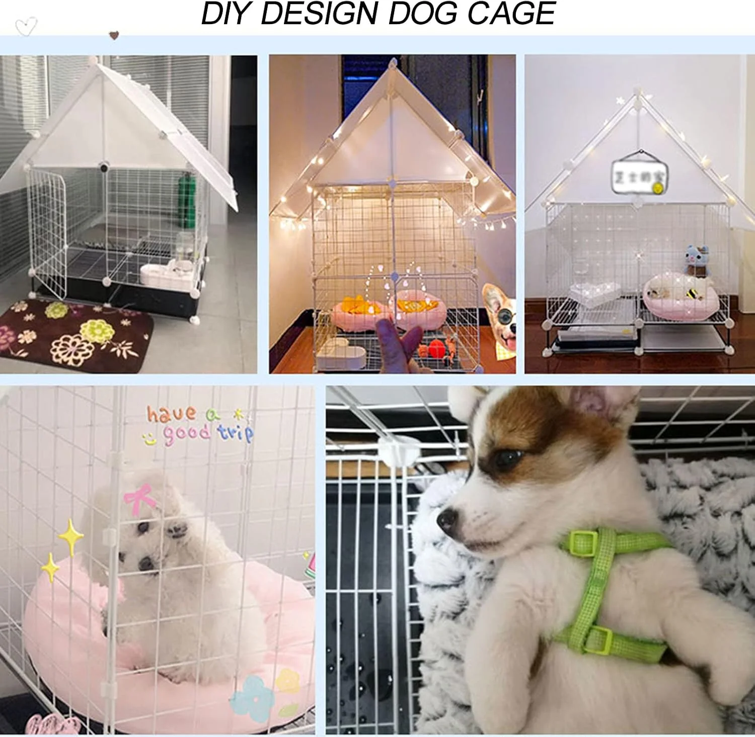 قفس سگ - قفس توری سگ توله سگ - سینی ABS تاشو باکس توله سگ باکس حمل گربه قفس سگ قفس حیوانات کوچک DIY برای خوکچه هندی - با لوازم جانبی (C7)