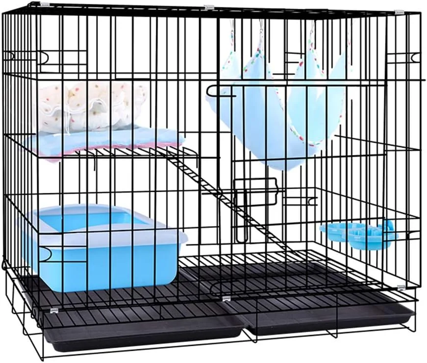 قفس سگ قفس حمل و نقل قفس سیمی سگ باکس حمل و نقل باکس مسافرتی با 2 درب مشکی، مشکی