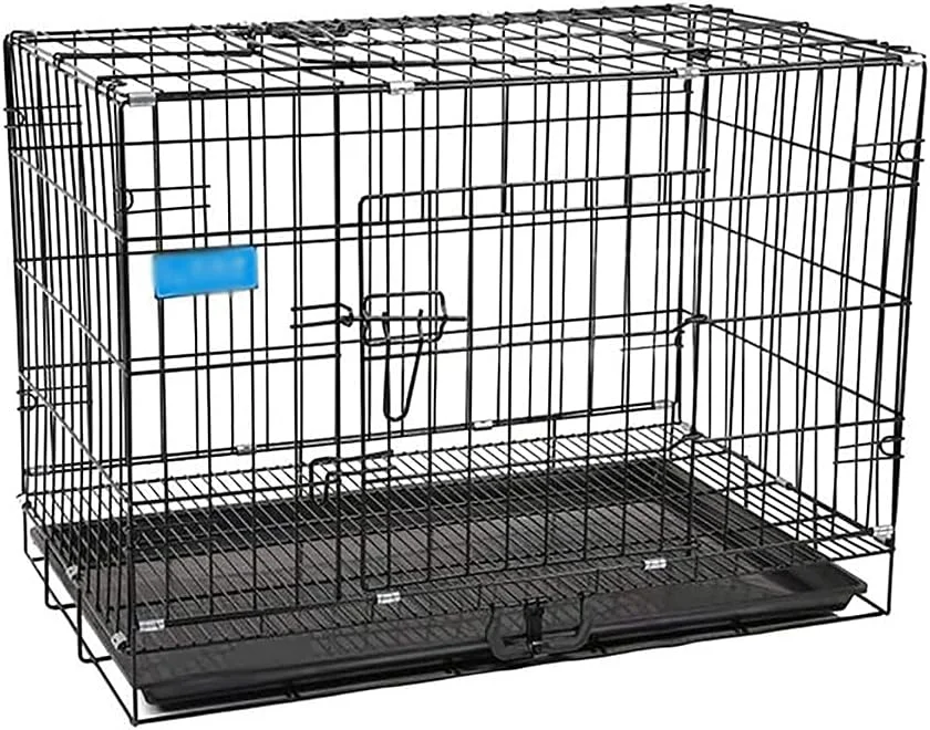 قفس حیوانات خانگی، قفس سیمی ایمن و قوی با سینی کشویی نورگیر، قفس تاشو گربه و سگ، مشکی