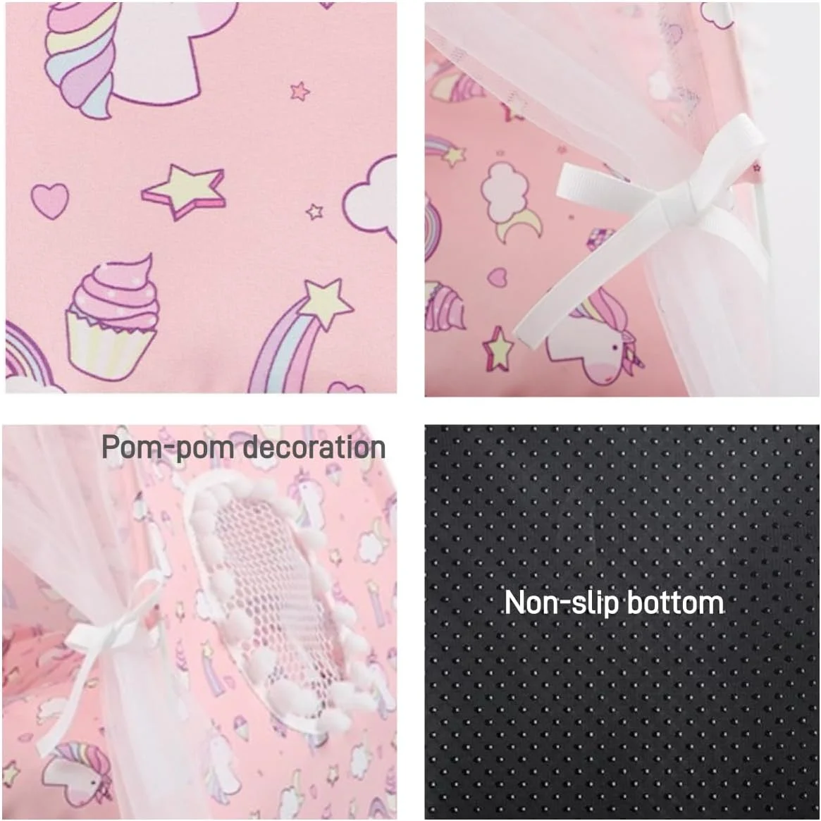 خانه سگ تخت گربه چادر توری پاپیون زیبا پنجره های توری قابل تنفس پرده های کارتونی تیپی حیوانات خانگی قابل حمل داخلی و خارجی (متوسط، اسب صورتی)