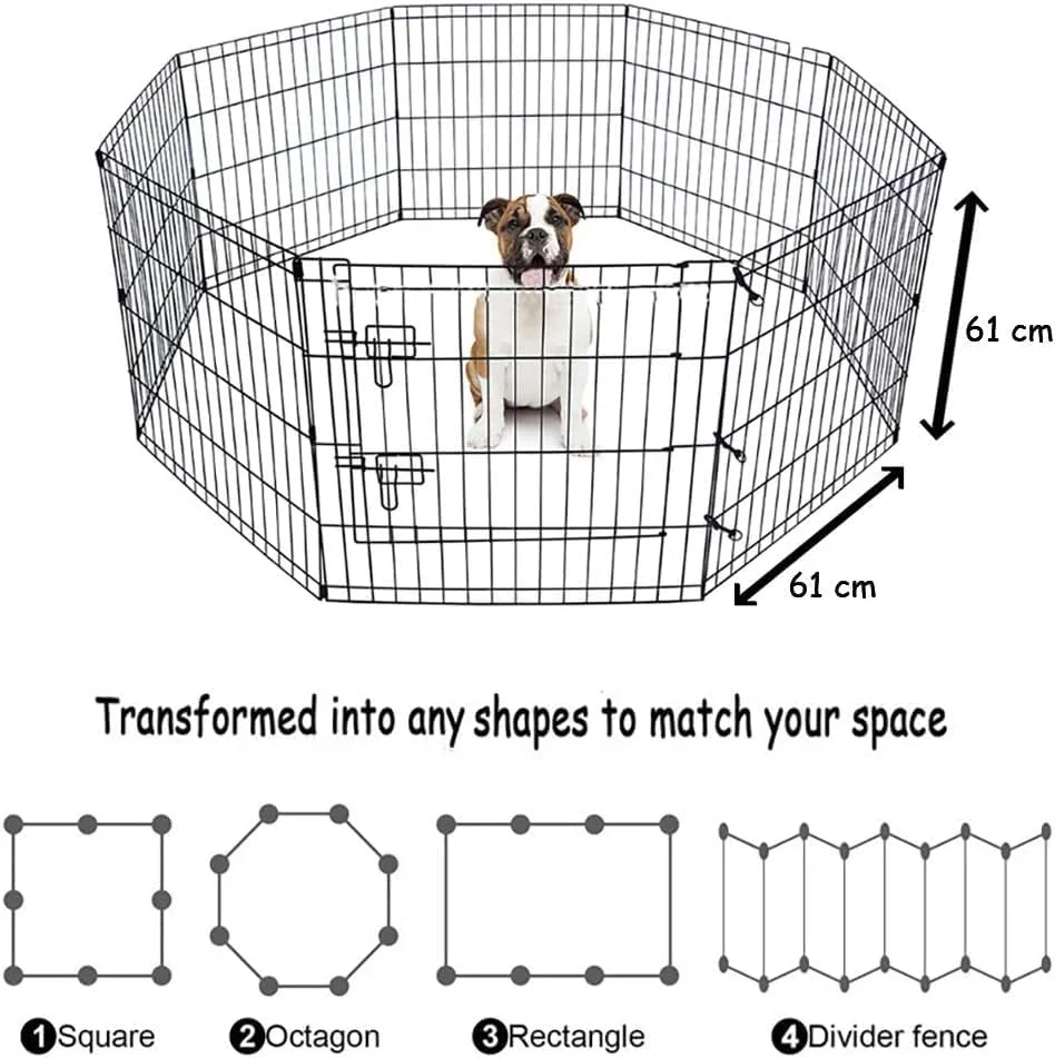 محوطه بازی 8 ضلعی BUNNY BUSINESS مناسب برای سگ، توله سگ، گربه و خرگوش. تاشو و ایده آل برای استفاده در داخل و خارج از منزل (کوچک، 8 ضلعی درب دار کوچک، مشکی)