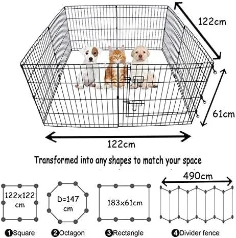 محوطه بازی 8 ضلعی BUNNY BUSINESS مناسب برای سگ، توله سگ، گربه و خرگوش. تاشو و ایده آل برای استفاده در داخل و خارج از منزل (کوچک، 8 ضلعی درب دار کوچک، مشکی)