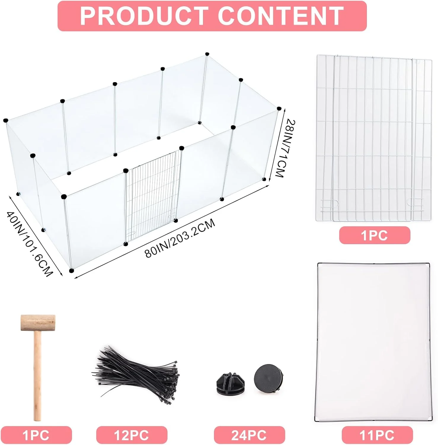 محوطه بازی حیوانات خانگی BRIAN & DANY، محوطه بازی قابل حمل حیوانات کوچک با دروازه میله ای، محوطه بازی توله سگ پلاستیکی سرپوشیده برای همستر، توله سگ، خرگوش، موش، خوکچه هندی، 12 پنل، 203 x 101 x 71 سانتی متر، دودی